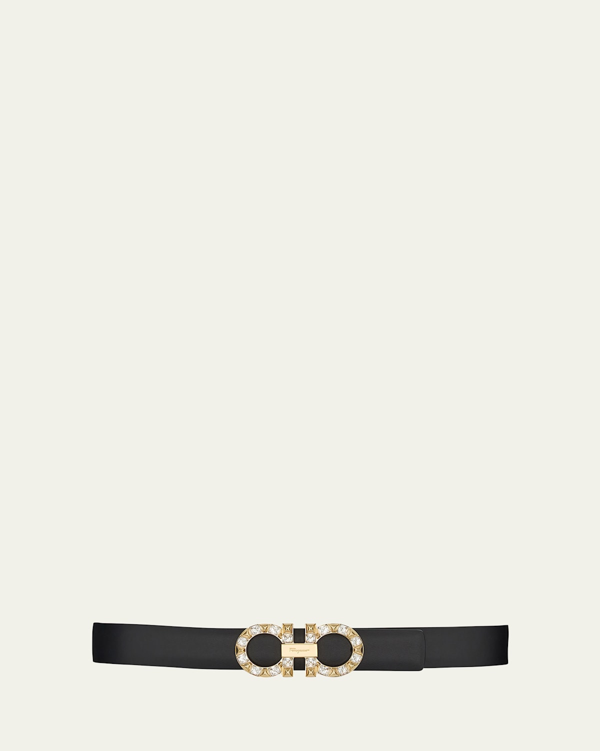 Ferragamo Gancini Crystal Leather Buckle Belt In Nero Mangiarotti