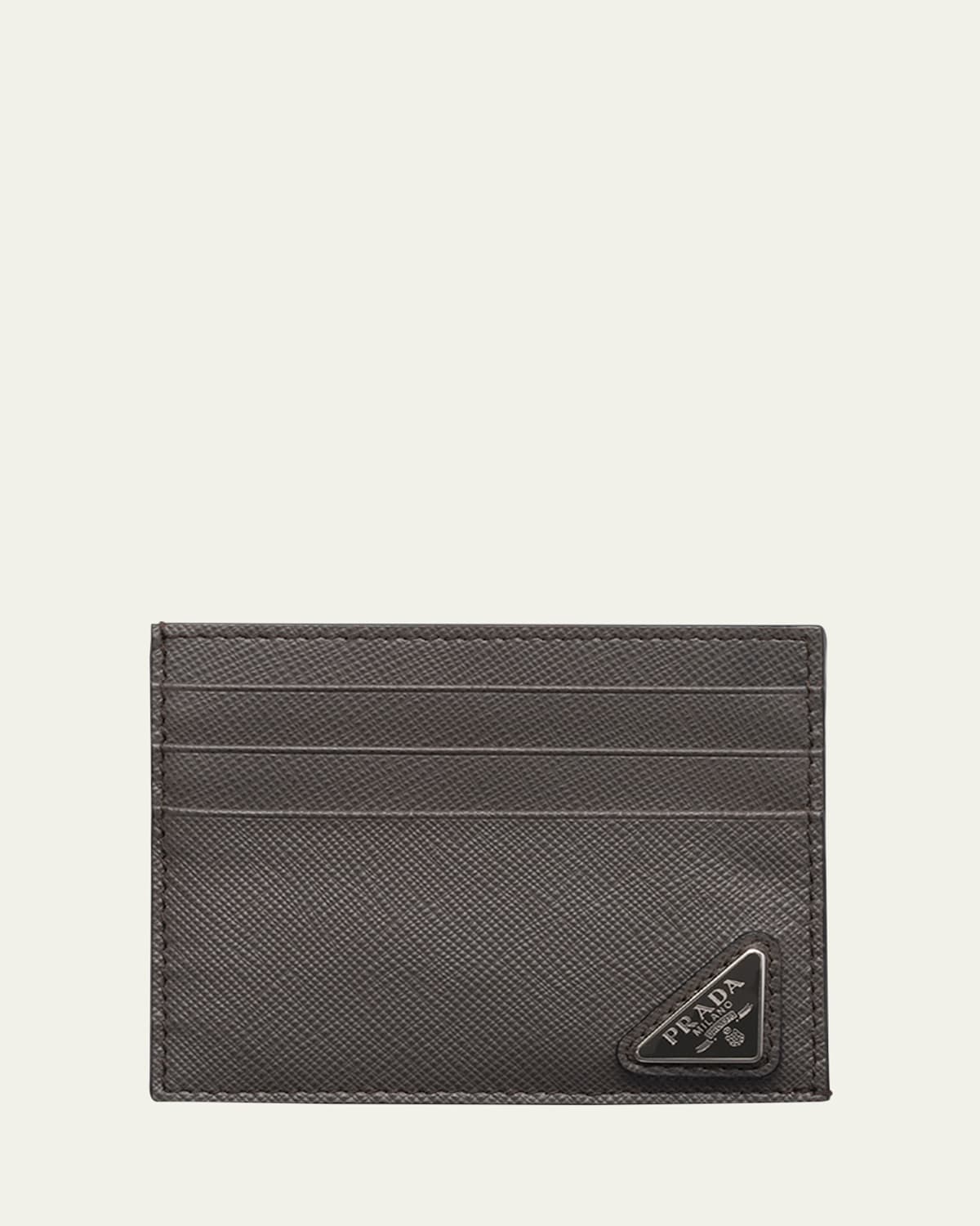 Prada Saffiano Leather Card Holder In Gray