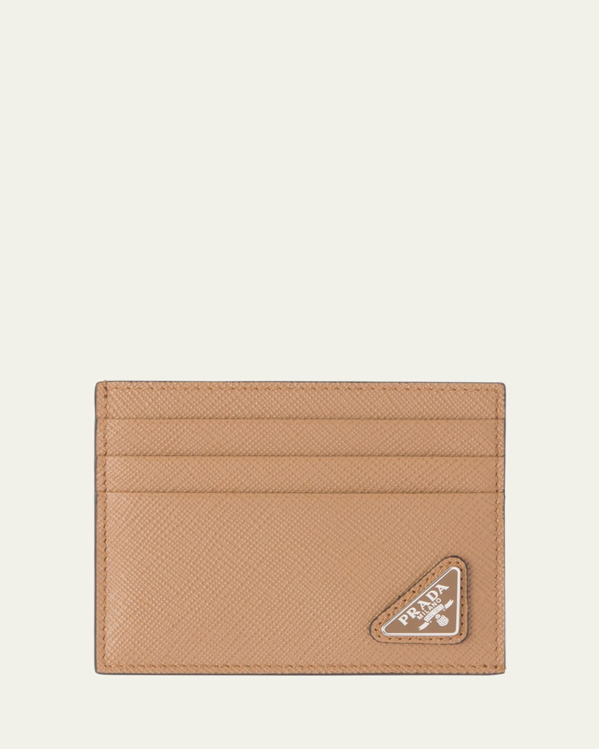 Prada Men's Saffiano Leather Logo Card Case In Caramel X
