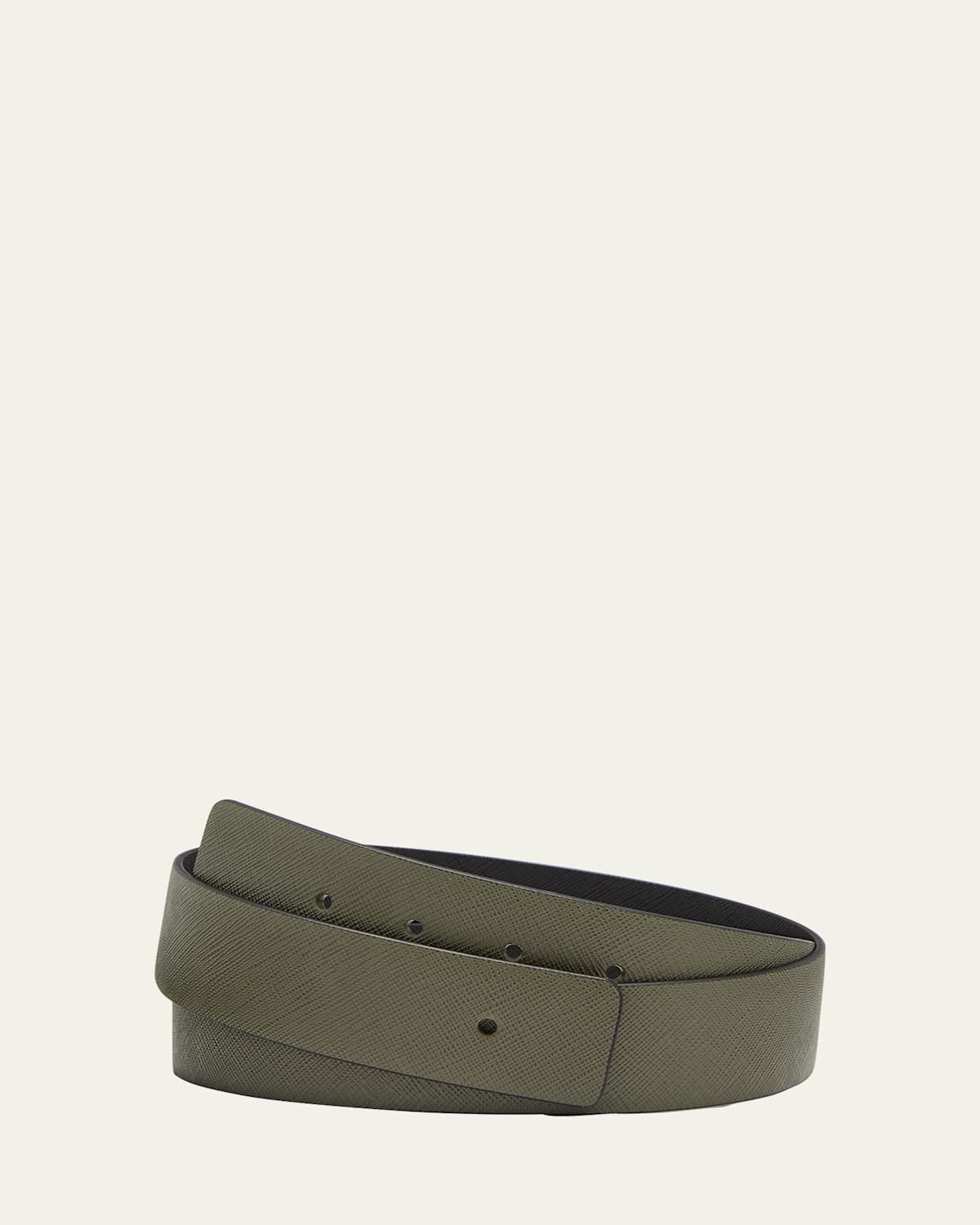 Prada Saffiano Double-sided Belt In Loden/nero