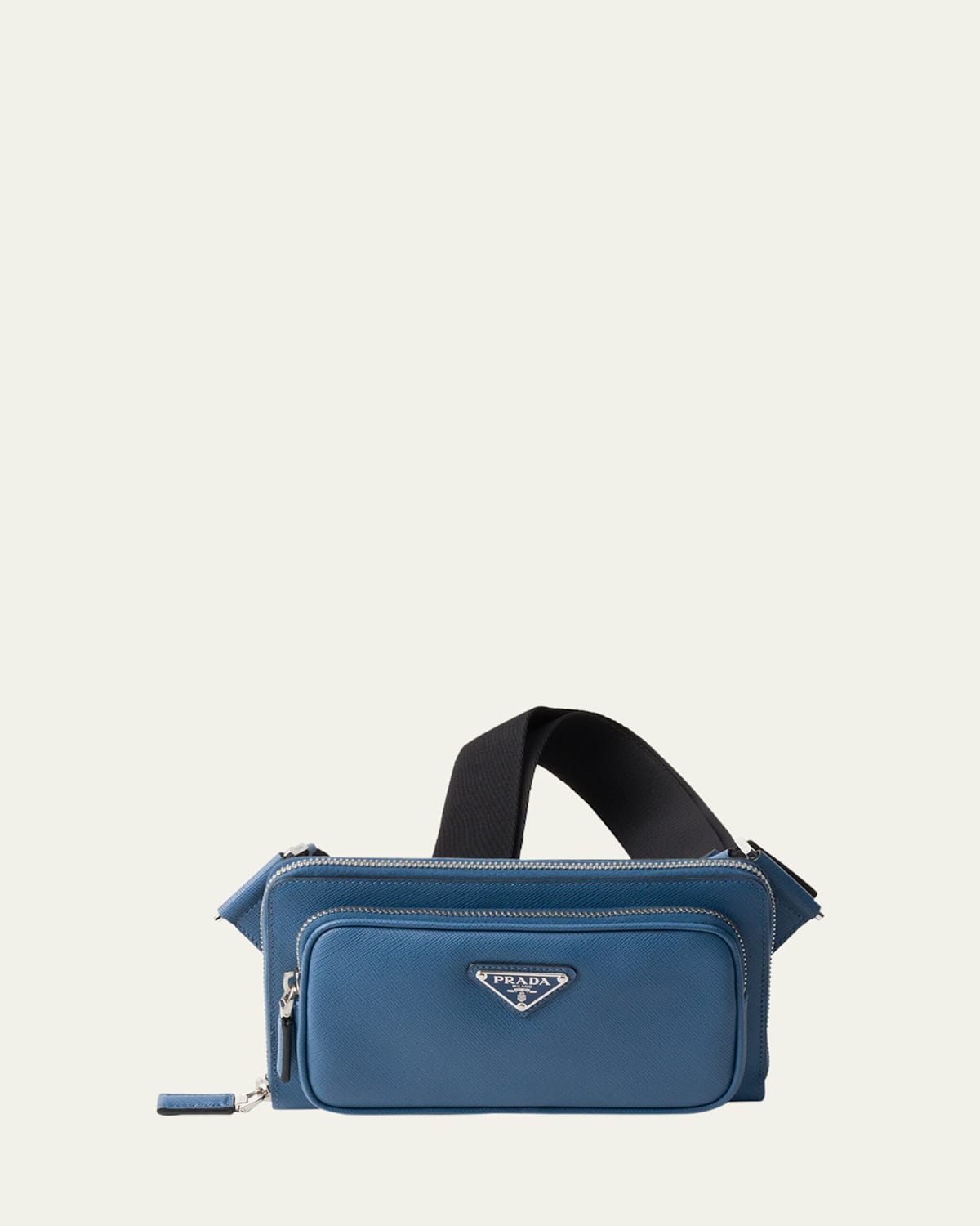 Prada Men's Saffiano Belt Bag In Avio N