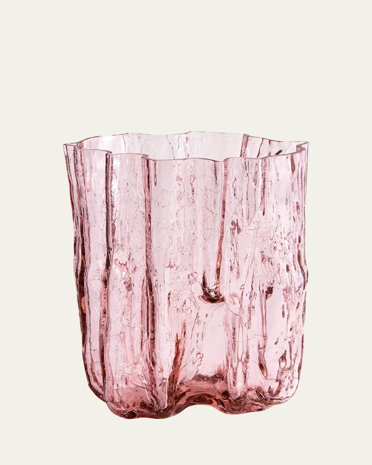Kosta Boda Crackle Tall Crystal Vase In Pink