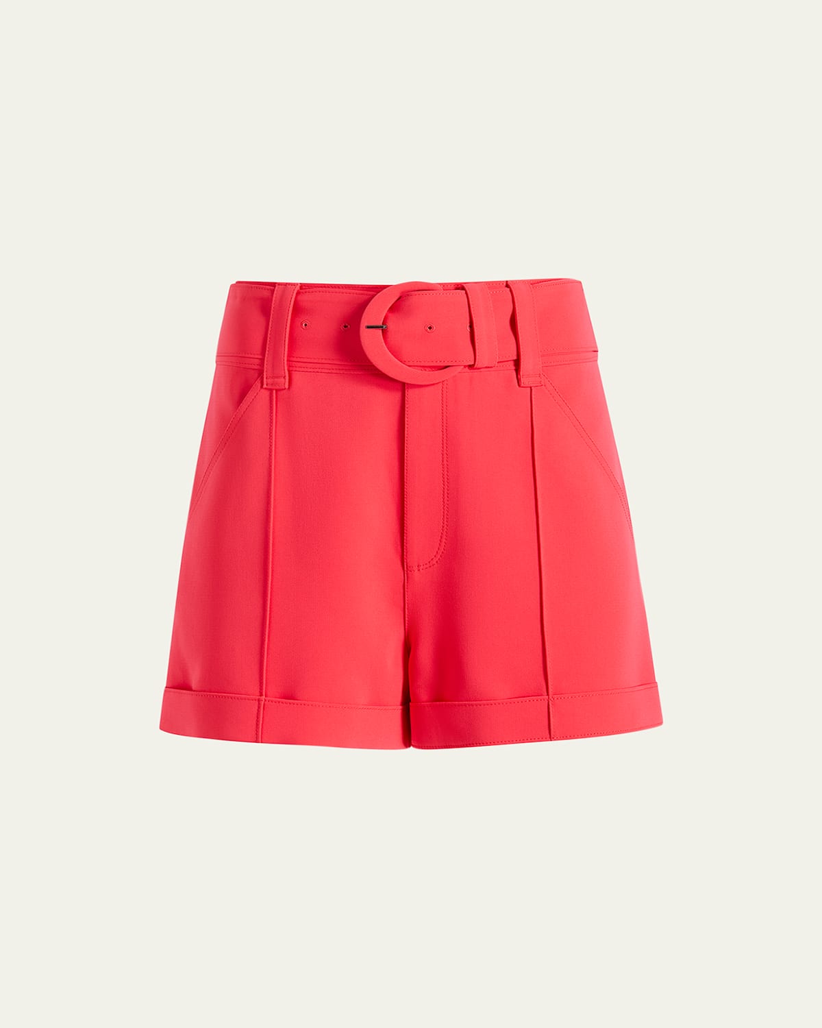 CINQ À SEPT ALDI BELTED HIGH-RISE STITCHED SHORTS 