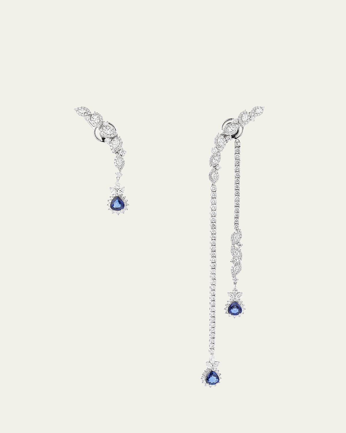 Diamond and Sapphire Asymmetrical Drop Earrings