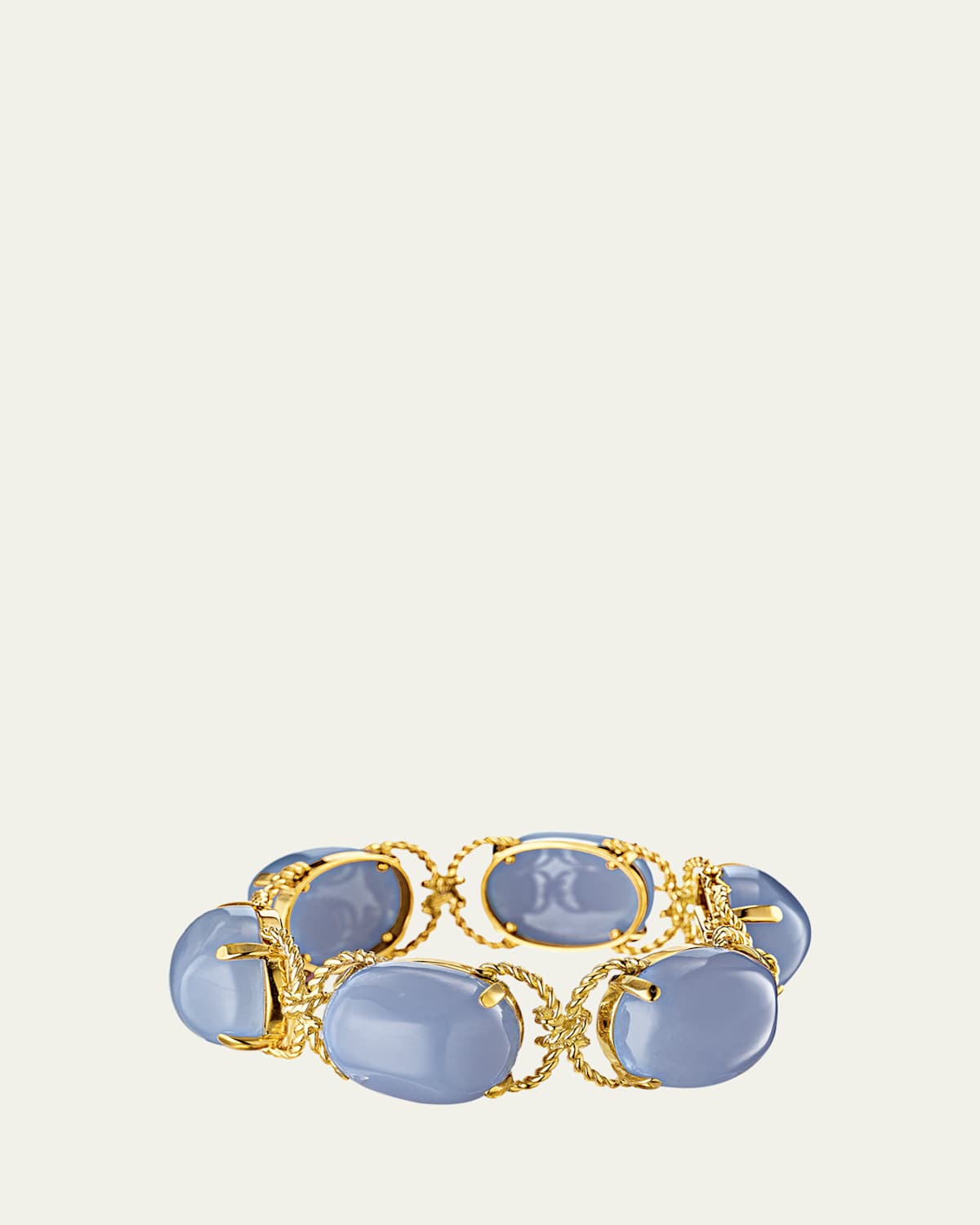 18K Gold Rope and Blue Chalcedony Pebble Bracelet