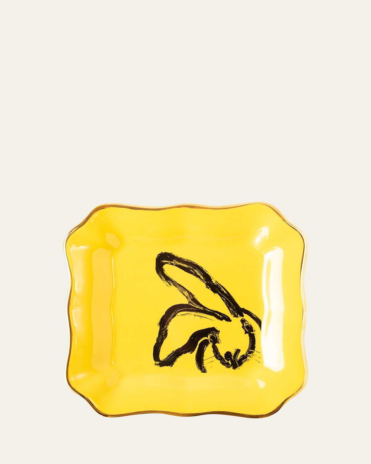 Hunt Slonem Portrait Plate with Gold Rim - Yellow