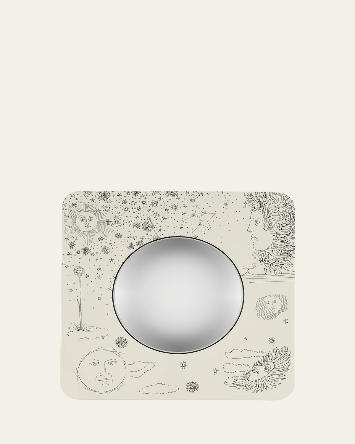 Fornasetti Convex Mirror Square Frame In Black/ivory