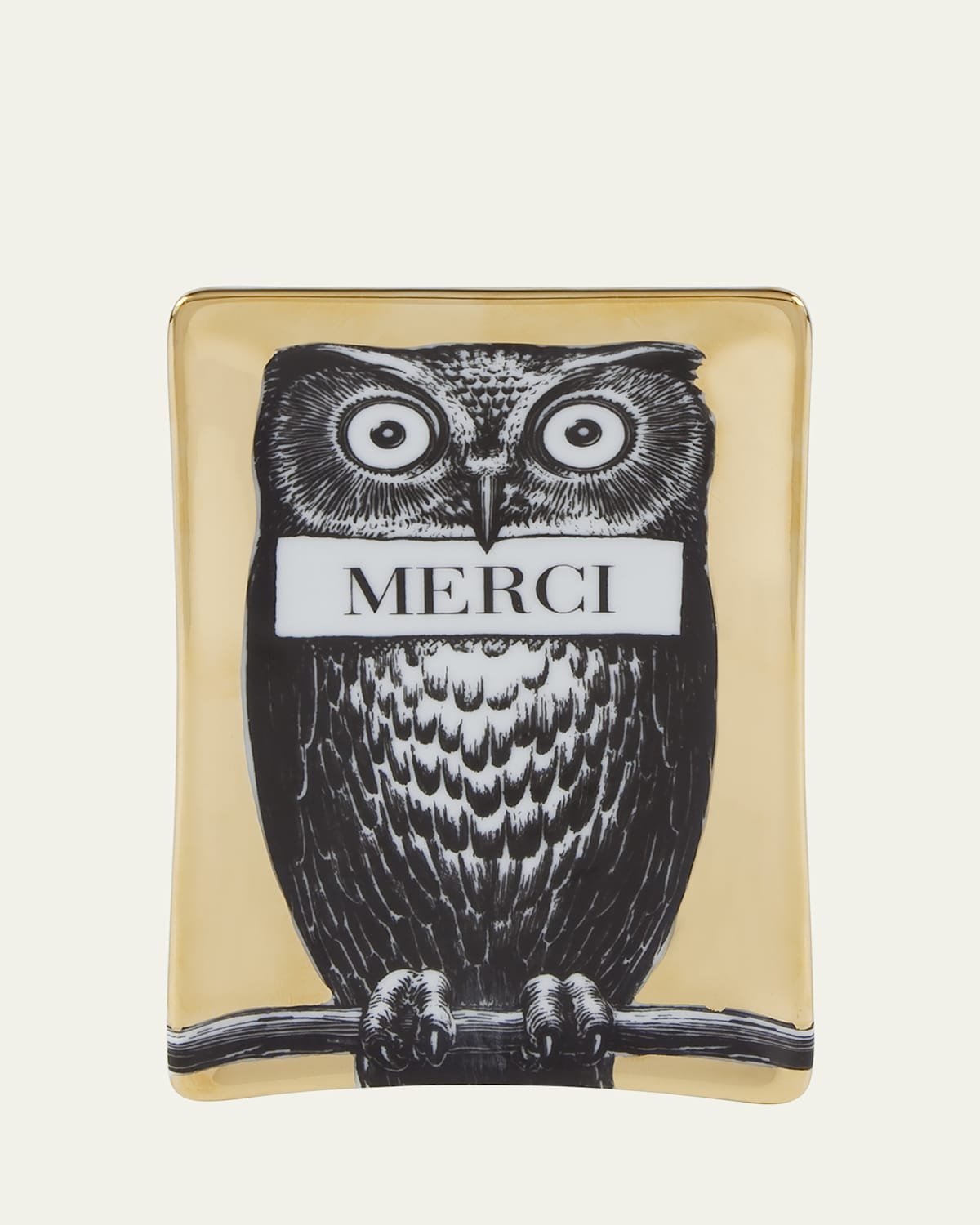 Fornasetti Civetta Rectangular Ashtray In White/black/gold