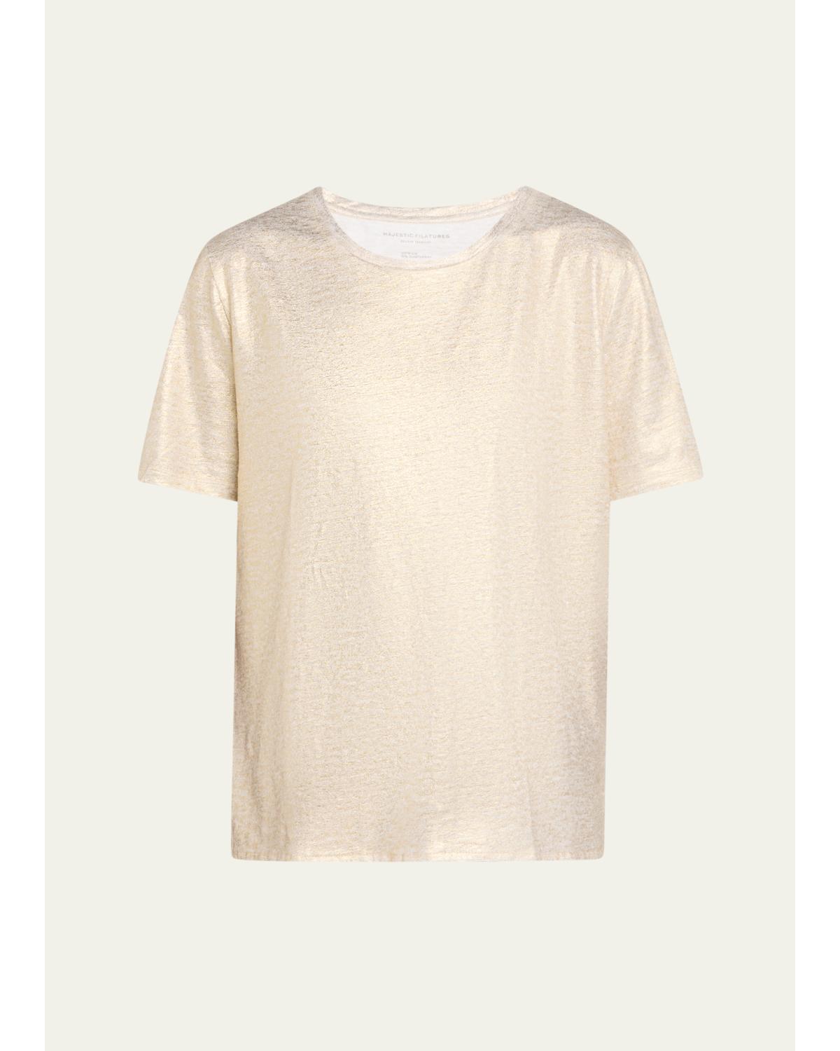 Stretch Linen Metallic Semi Relaxed Crewneck Top