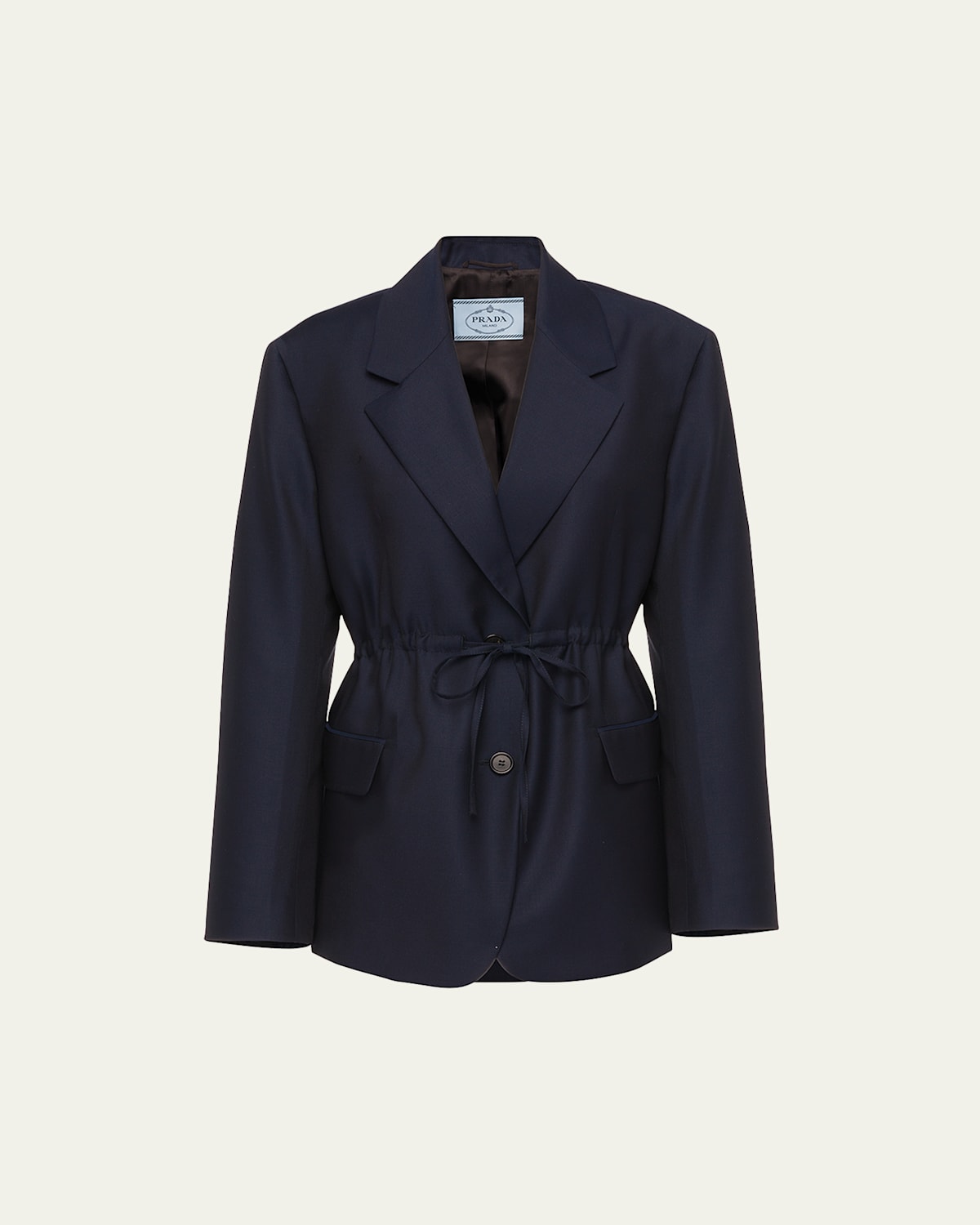 Prada Drawstring Wool Blazer In Bleu
