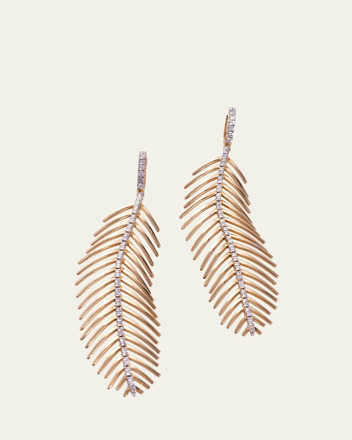 18K Yellow Gold Feathers That Move Earrings with Diamonds