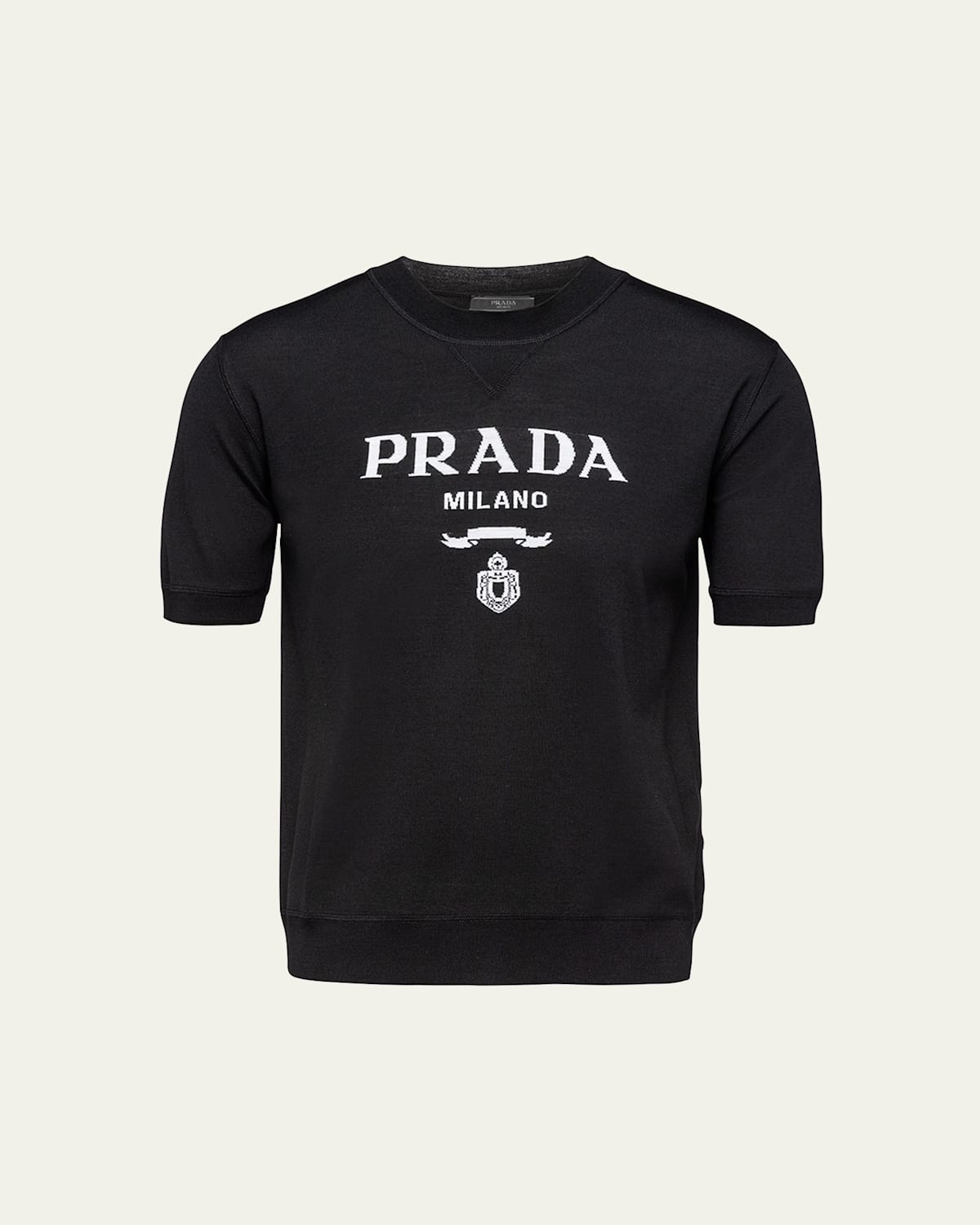 Prada Logo Intarsia Wool Sweater In Nero