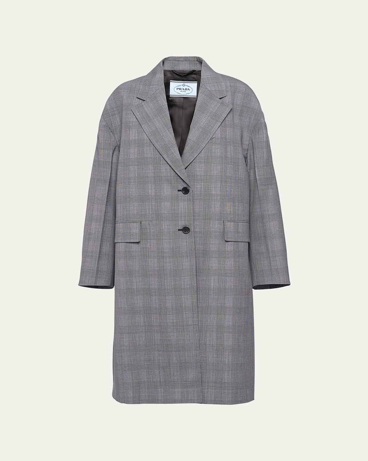 Prada Prince De Galles Plaid Wool Coat In Ardesia