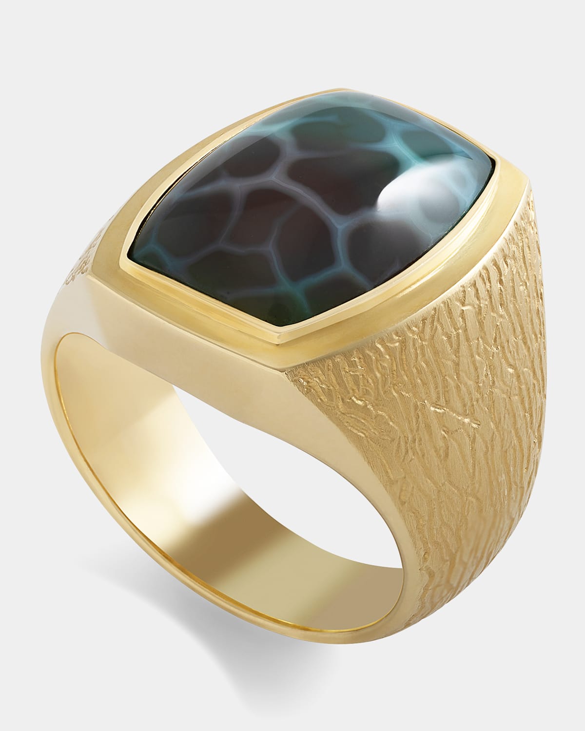 Men's 18K Yellow Gold Snakeskin Chalcedony Ring