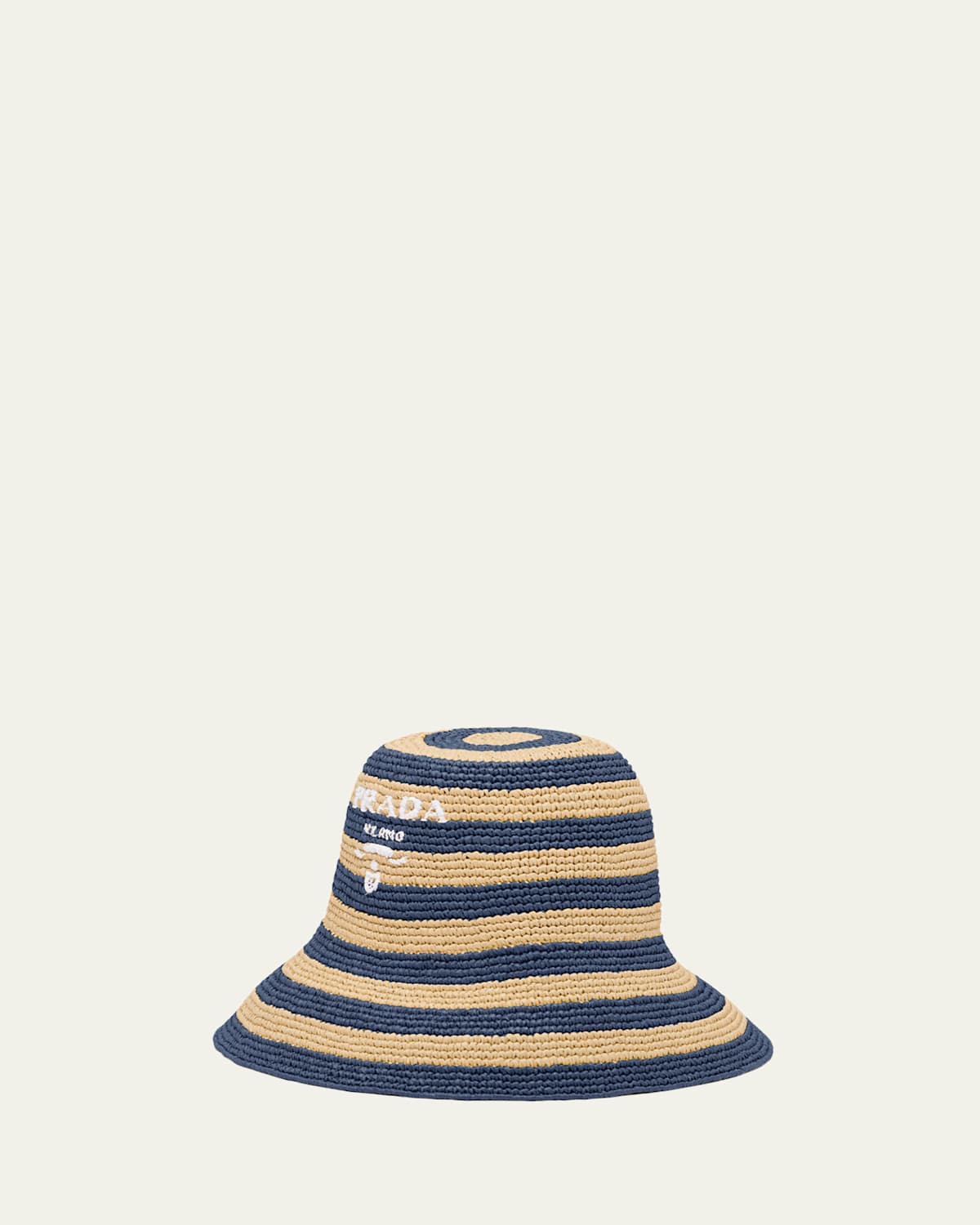 Prada Striped Logo Bucket Sun Hat In F0z12 Naturale Baltico