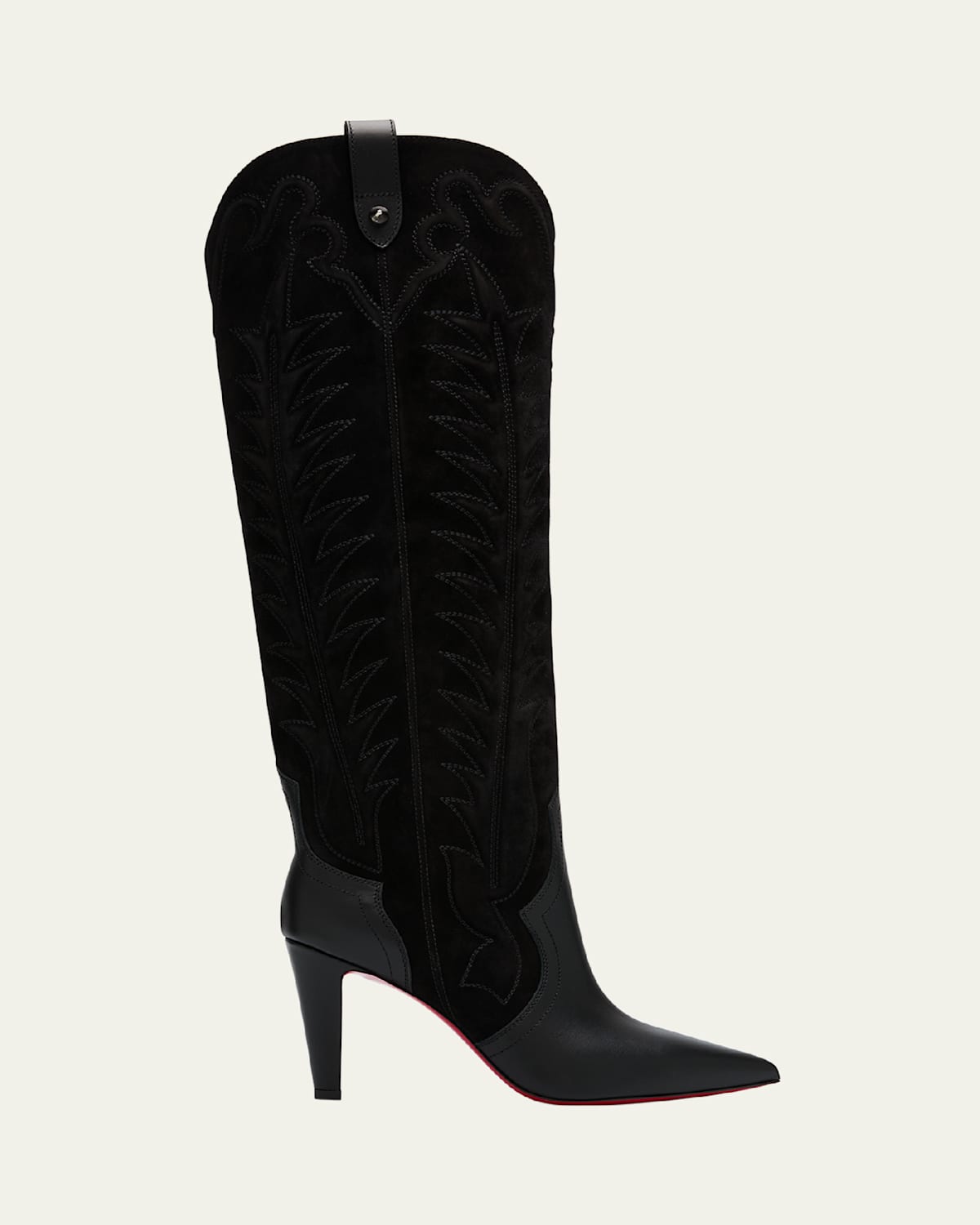 Santia Mixed Leather Suede Knee-High Red Sole Western Boots