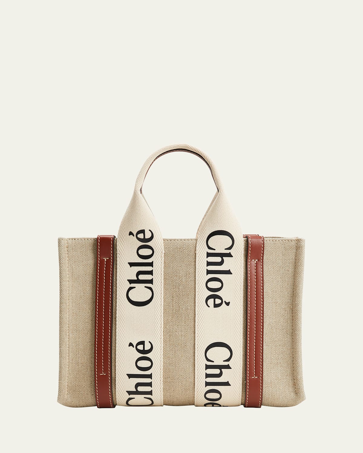 Chloé White And Brown Woody Small Tote Bag In White/brown