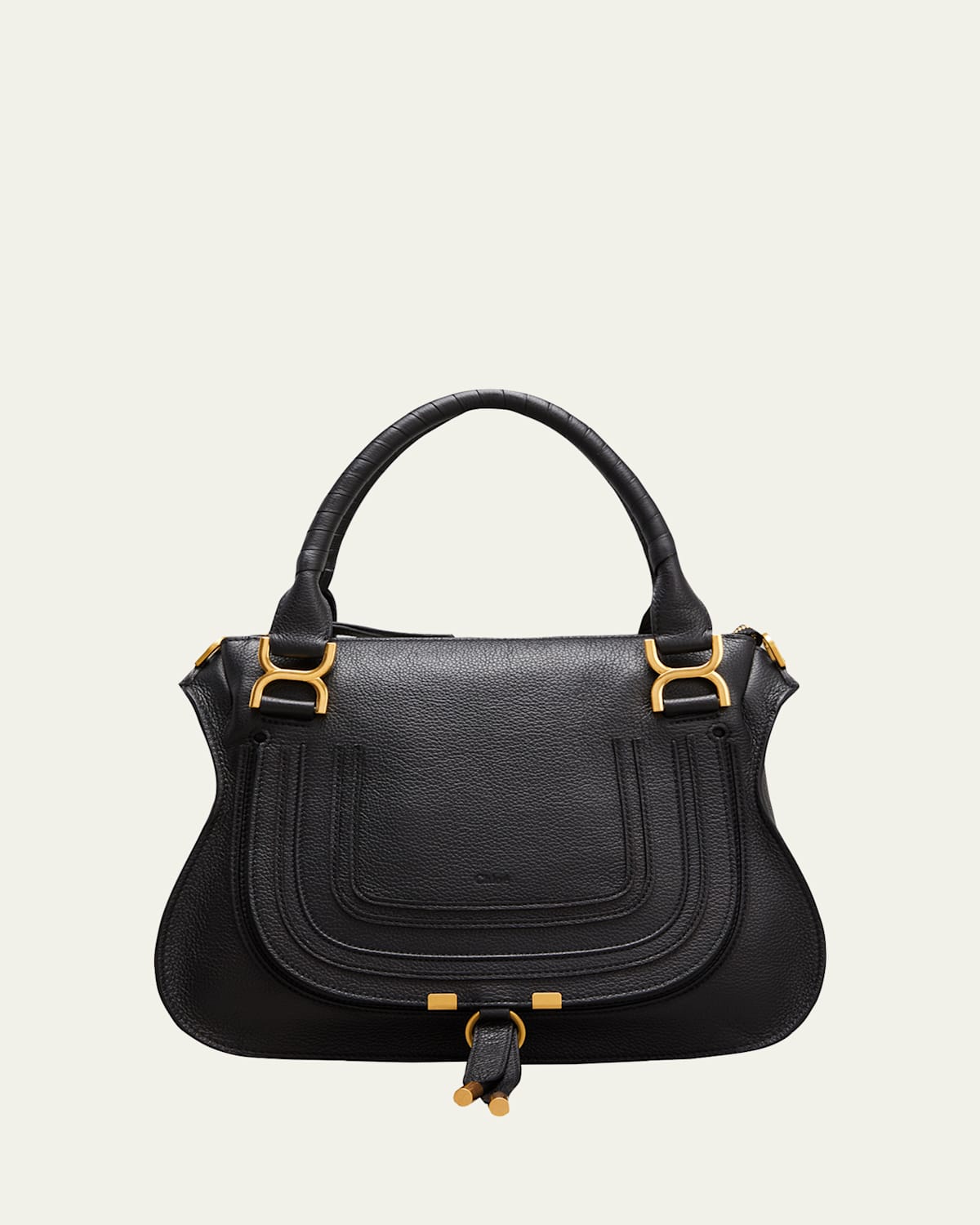 Chloé Marcie Medium Double Carry Satchel Bag In Grained Leather In Black