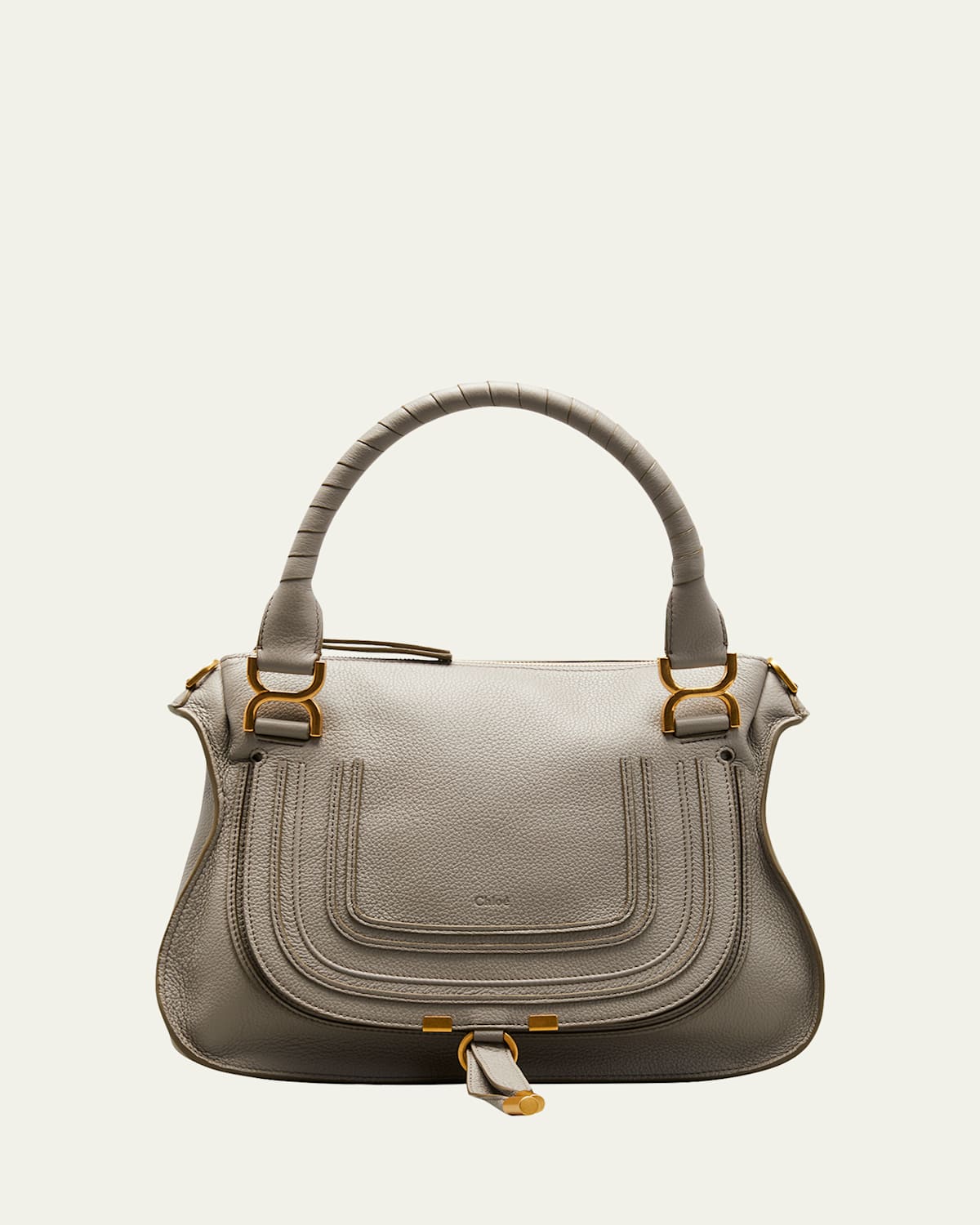 Chloé Marcie Medium Double Carry Satchel Bag In Grained Leather In Cashmere Grey