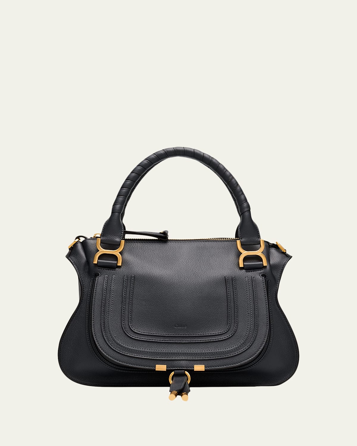 Chloé Marcie Medium Double Carry Satchel Bag In Grained Leather In Black