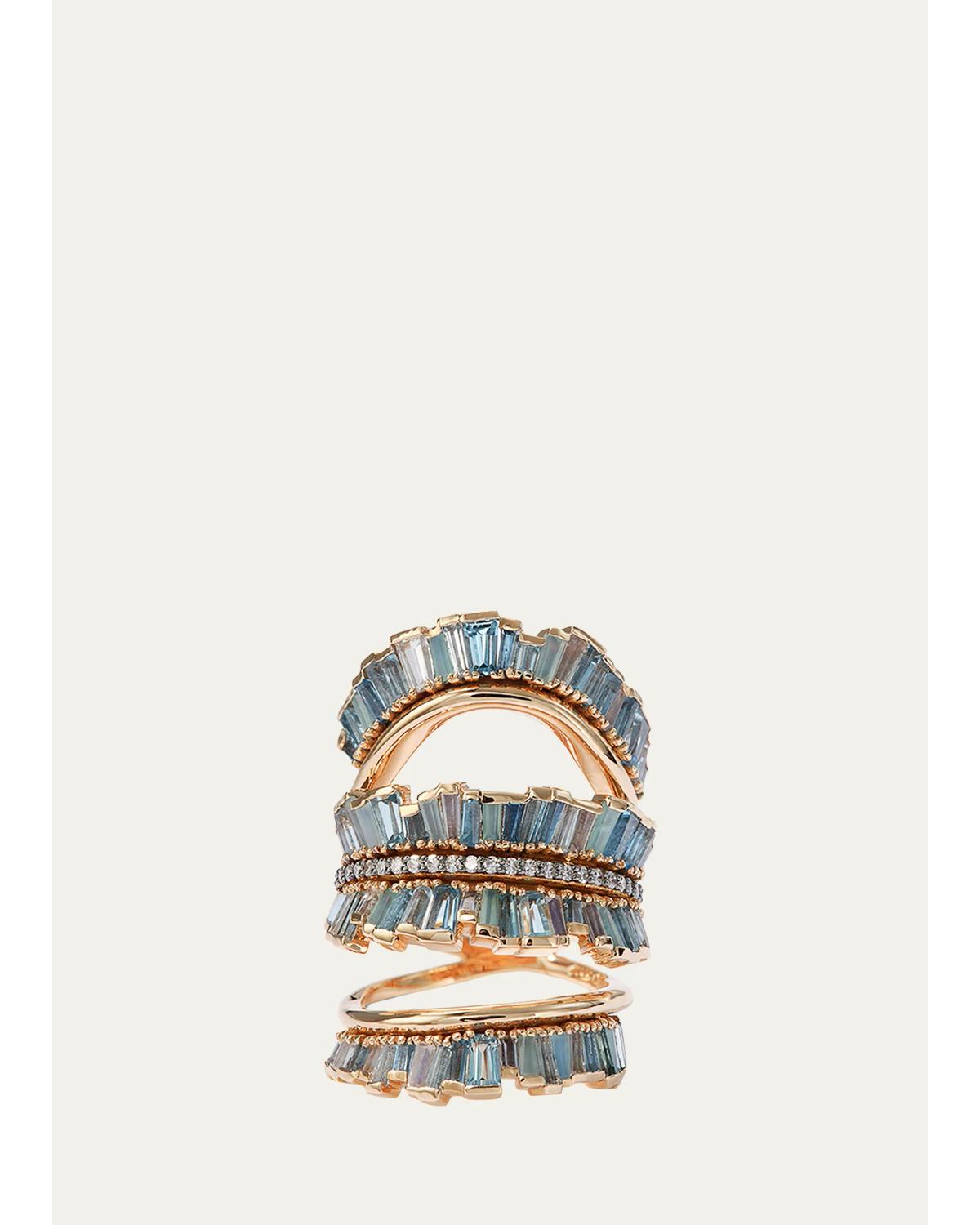 Triple Ruched Ribbon Ring with Aquamarine, Blue Moonstone, Blue Peruvian Opal and White Diamond Pave Triple Ruched Ribbon Ring with Aquamarine, Blue Moonstone, Blue Peruvian Opal and White Diamond Pave