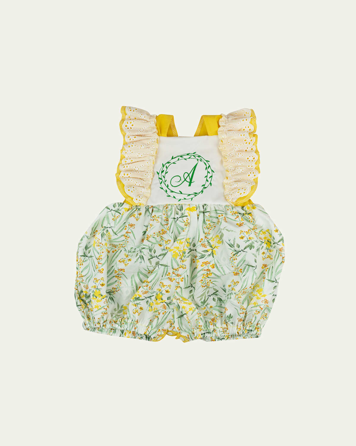 Haute Baby Girl's Ruffle Trim Personalized Romper In Multi