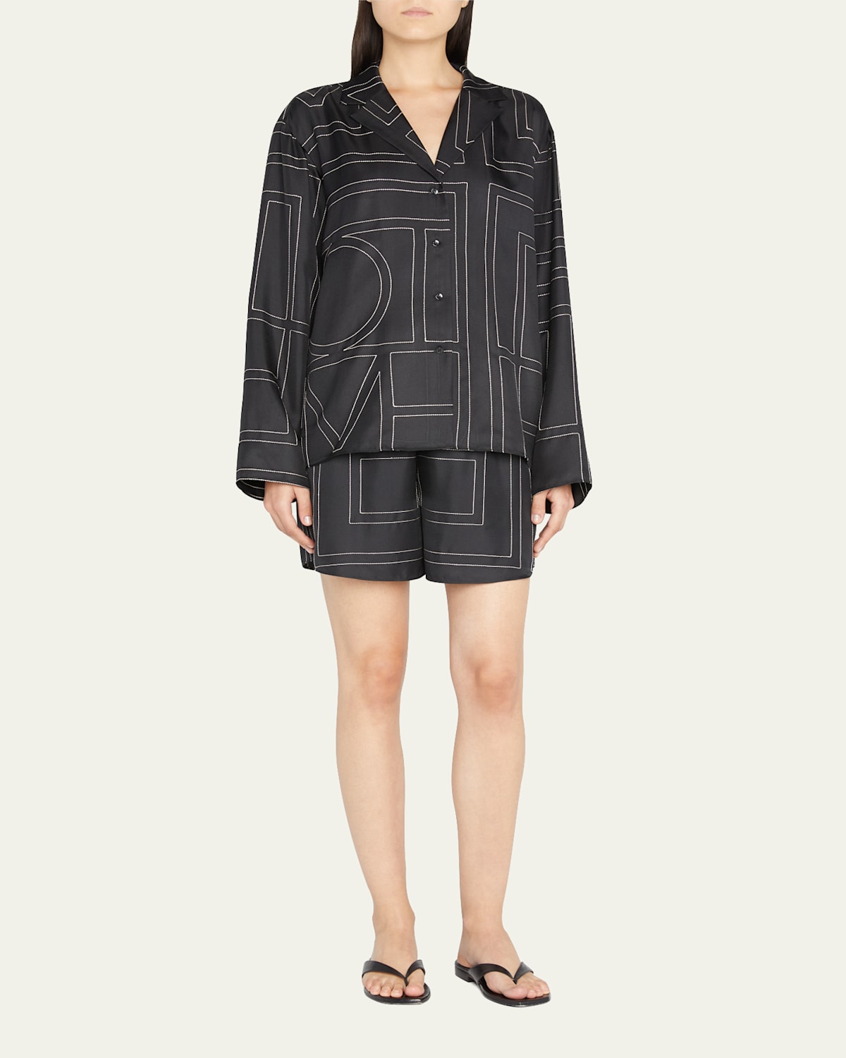 Totême Monogram Silk Twill Pj Shorts In Multi
