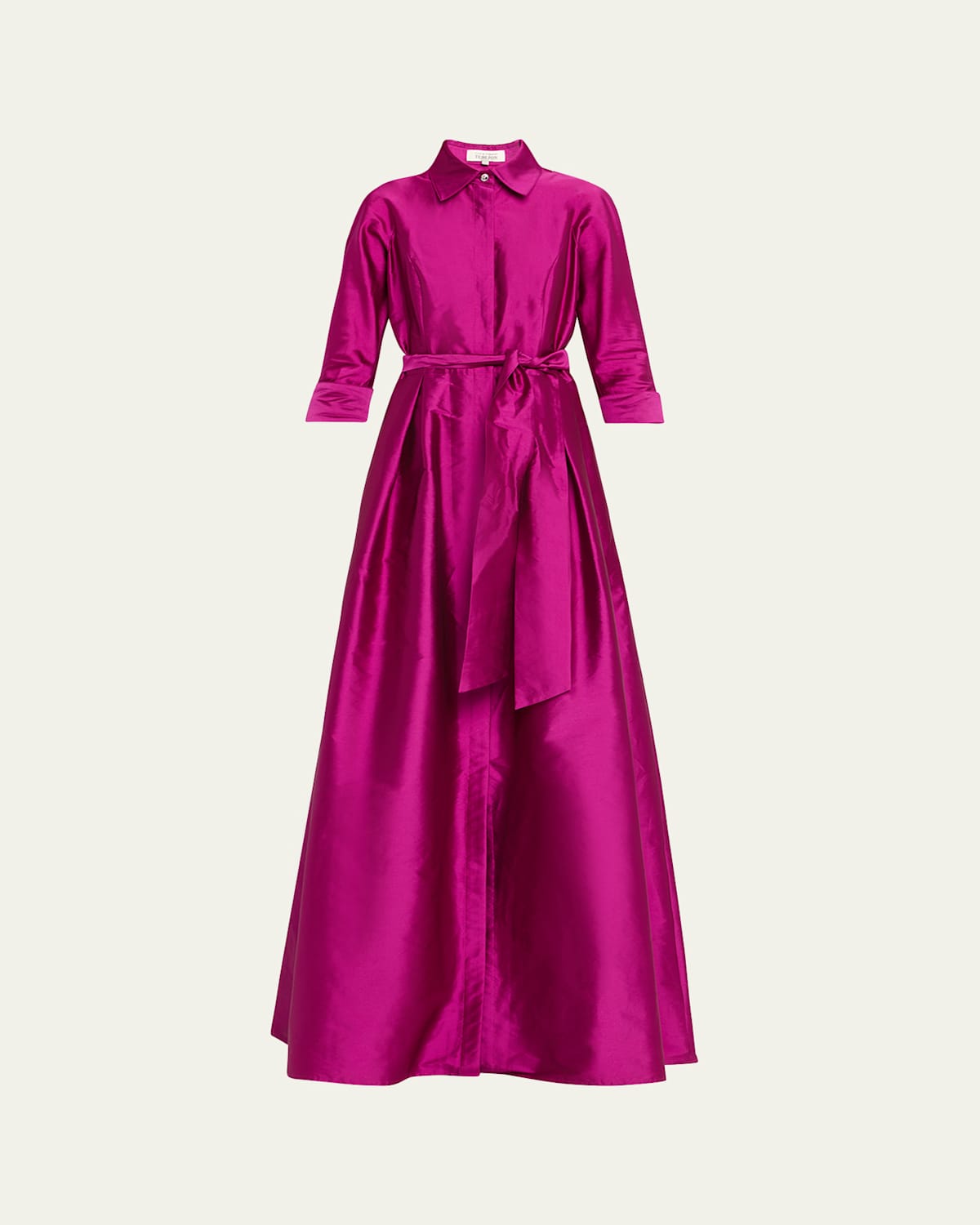 Rickie Freeman For Teri Jon 3/4-sleeve Taffeta Shirtdress Gown In Purple
