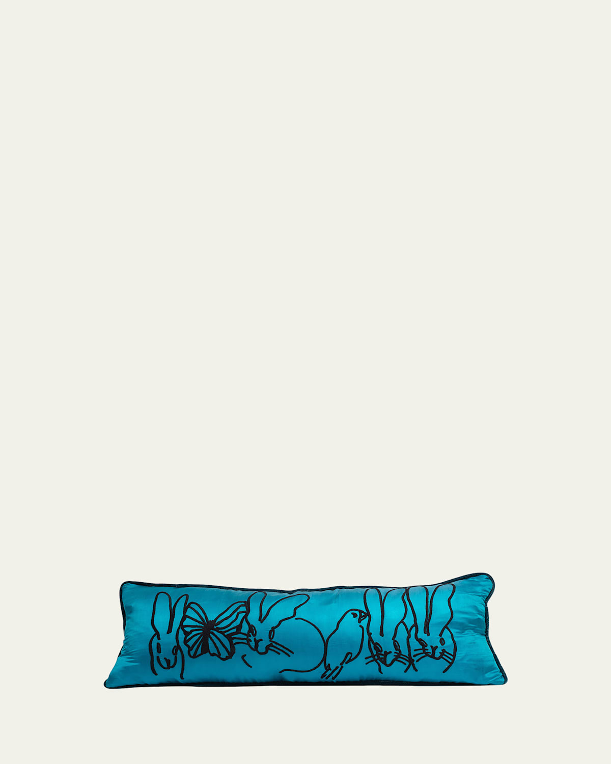 Hunt Slonem Embroidered Silk & Velvet Menagerie Pillow, 14" X 35" In Peacock Blue