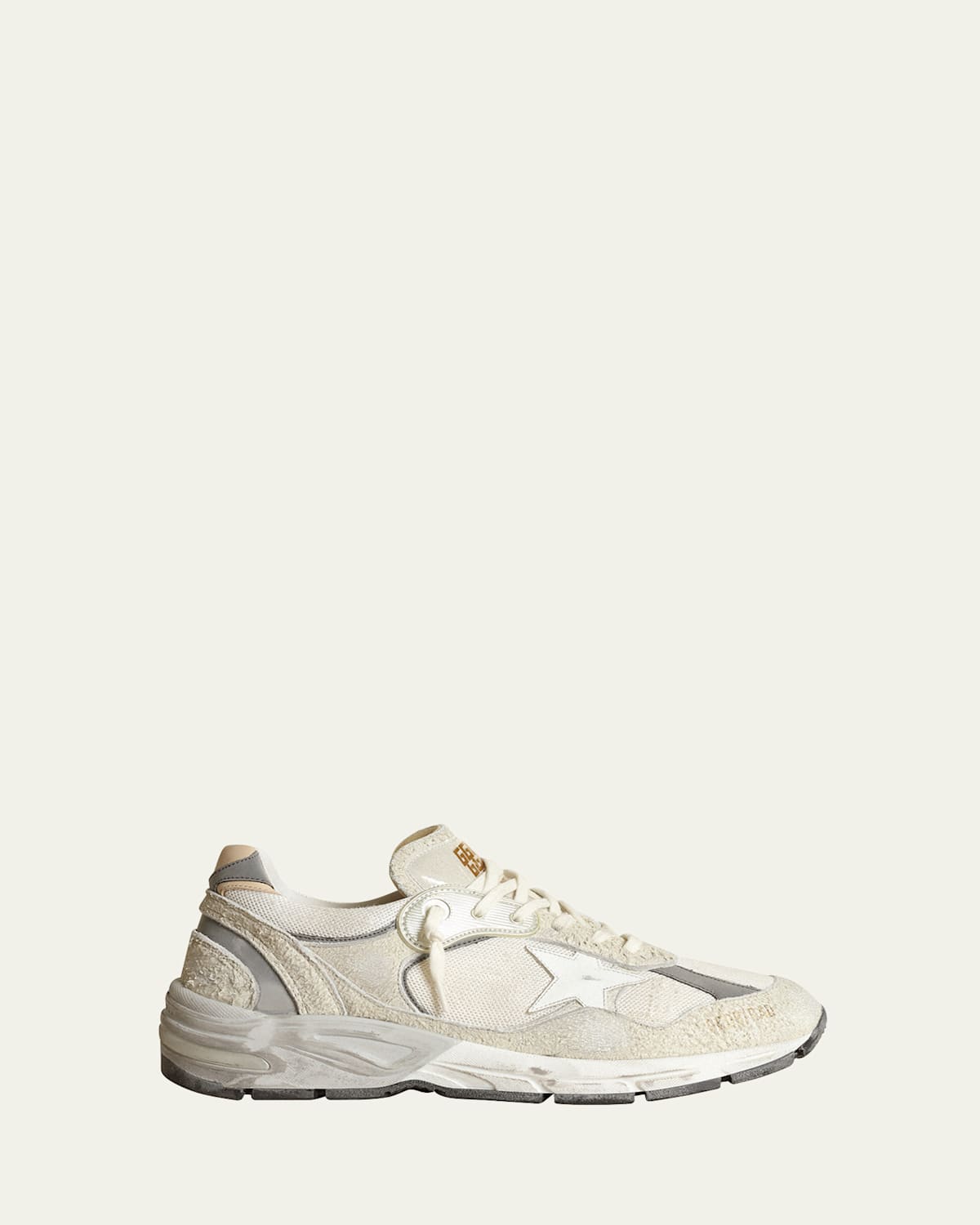 Golden Goose Star Dad Mixed Leather Running Sneakers In White/silver