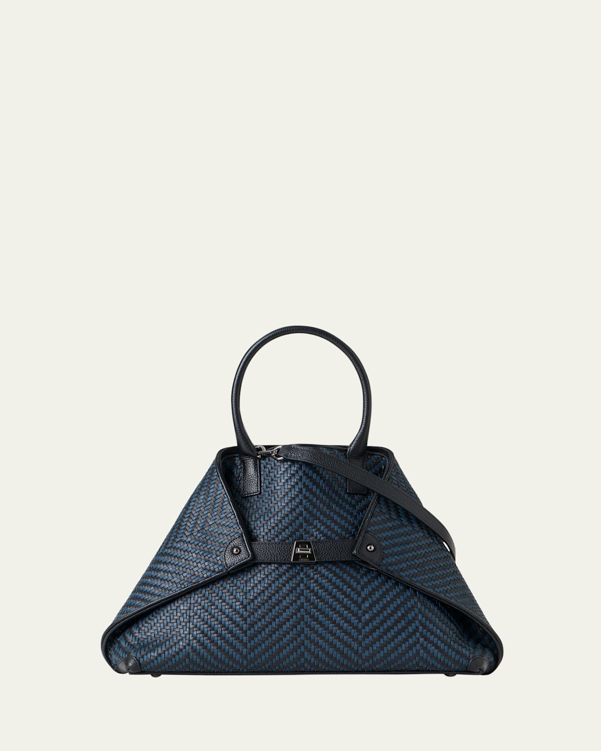 Akris Ai Small Plaid Braided Leather Top Handle Tote
