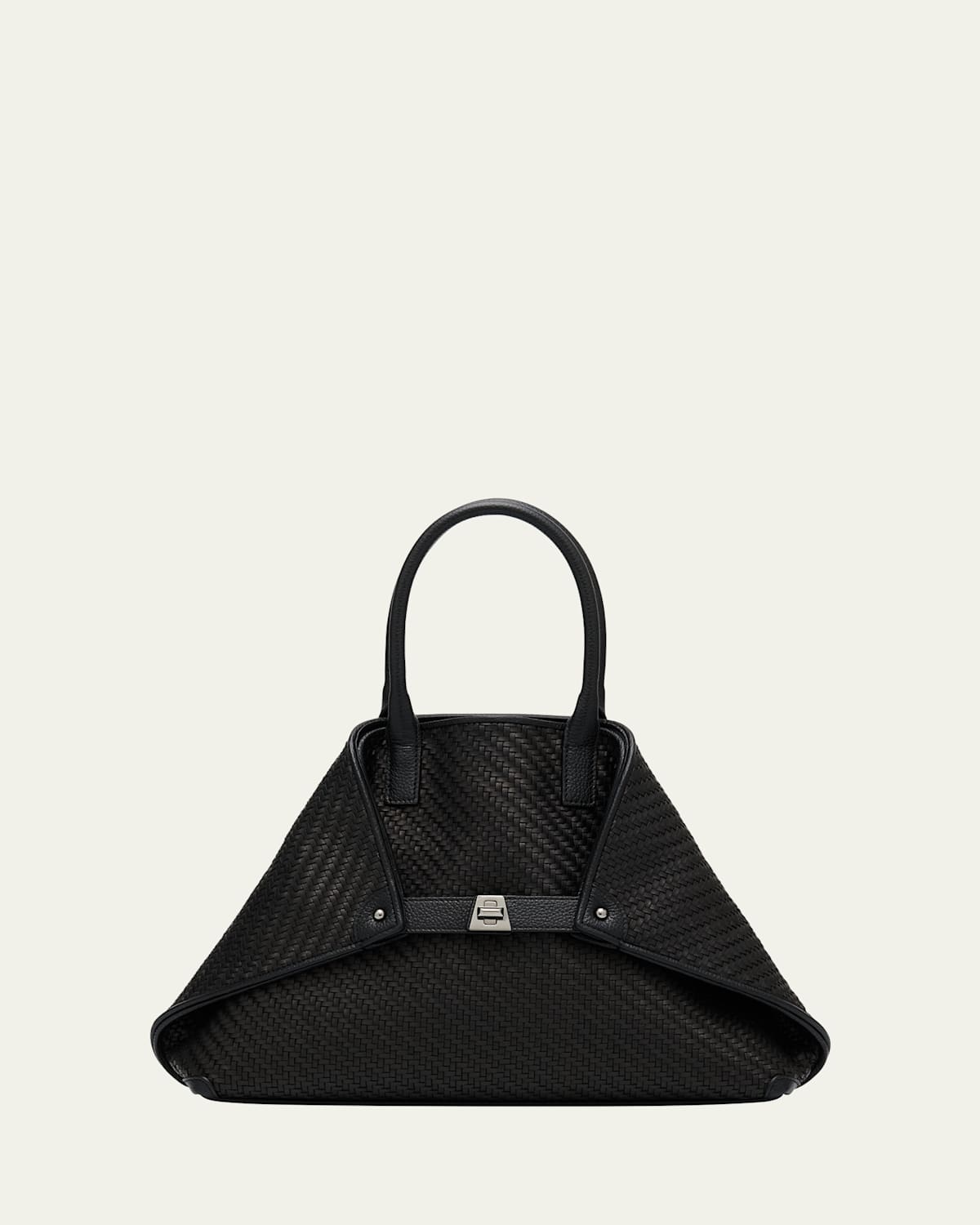 Akris Ai Small Plaid Braided Top-handle Bag In Black