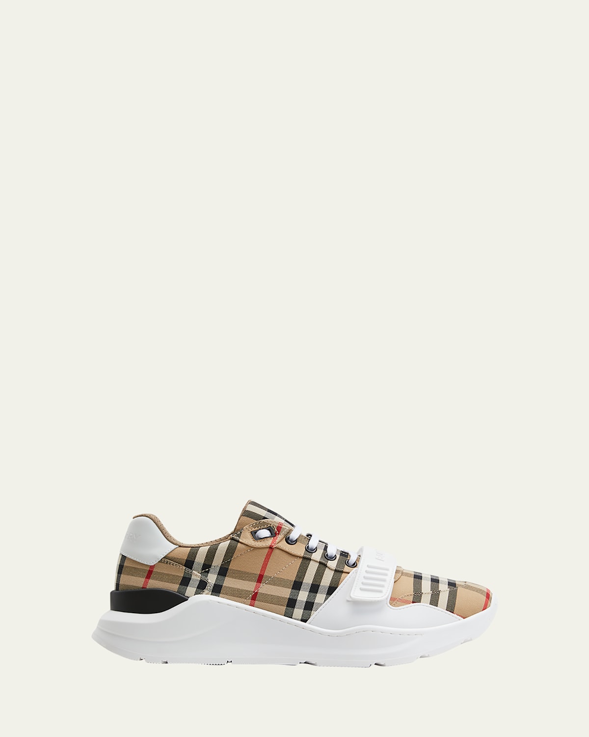 Burberry Beige And White Low Top Sneakers With Vintage Check Print And Rubber Sole In Canvas And Leather Man In Archive Beige Ip Chk