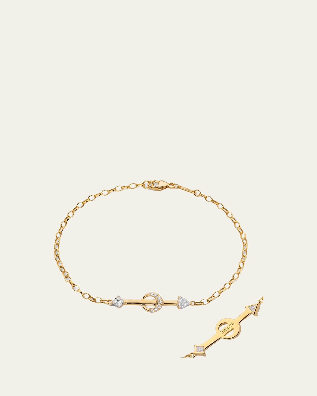 Monica Rich Kosann 18K YELLOW GOLD STRENGTH ARROW POESY BRACELET WITH TRILLION, PRINCESS CUT AND DIAMONDS