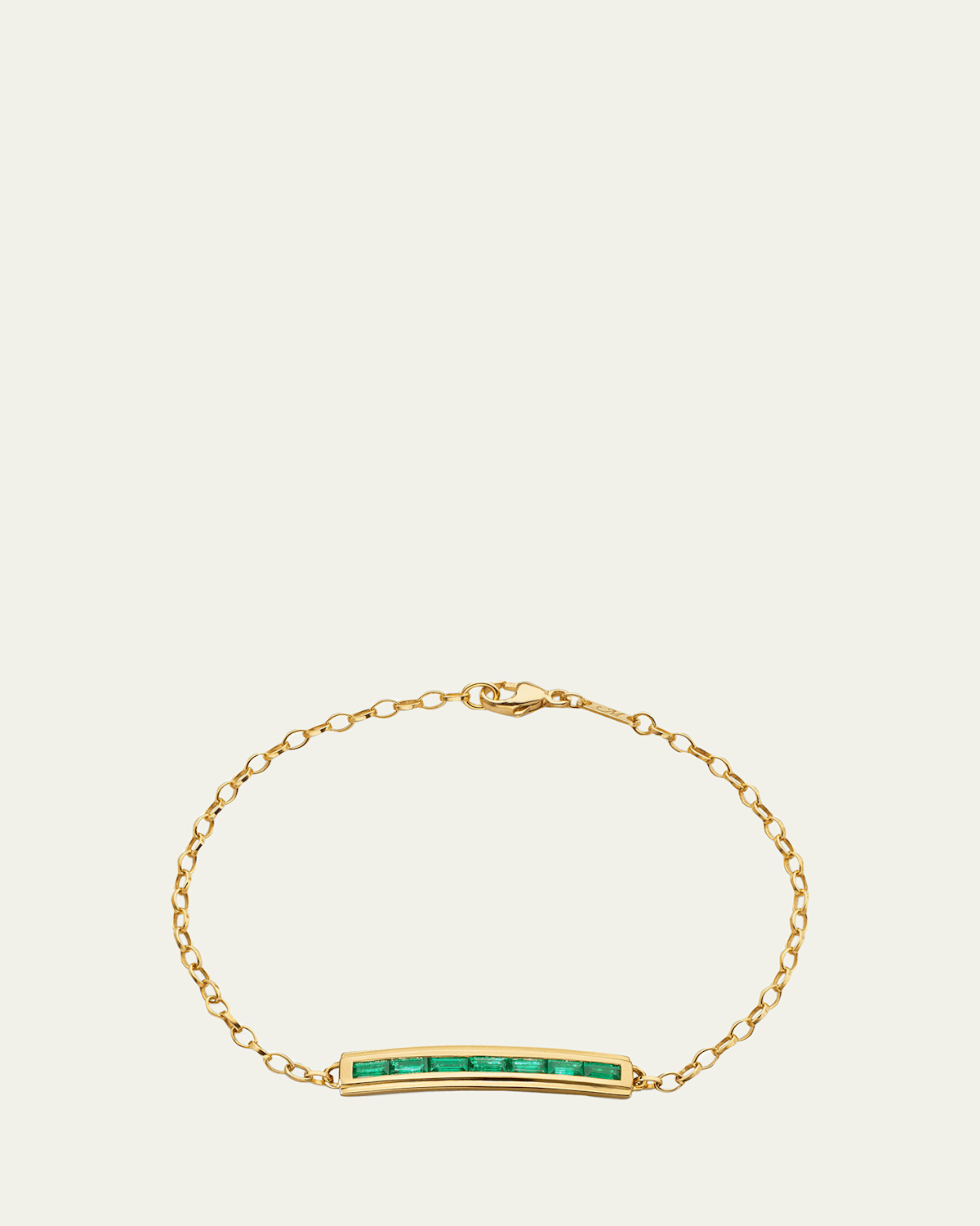 Monica Rich Kosann 18K YELLOW GOLD POESY BRACELET WITH BAGUETTE EMERALDS AND ENGRAVED CARPE DIEM