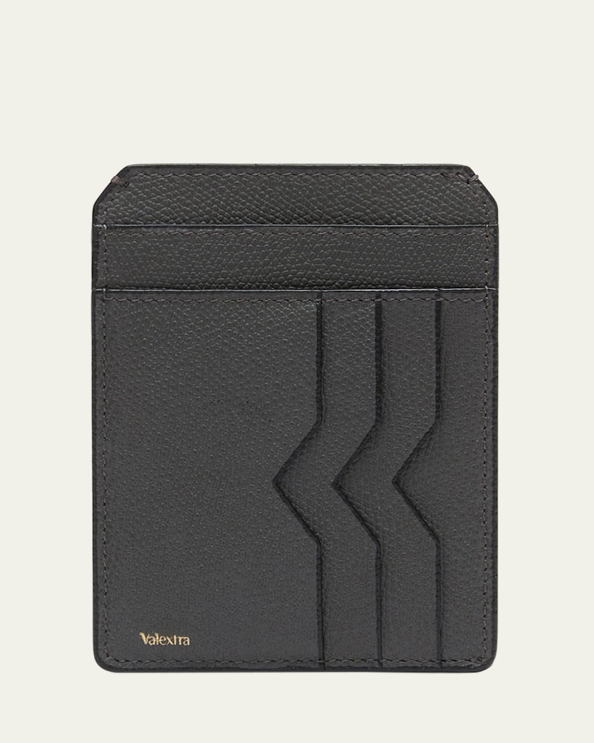 Valextra Men's V-cut Compact Pebble Leather Card Holder In Smokey London Grey