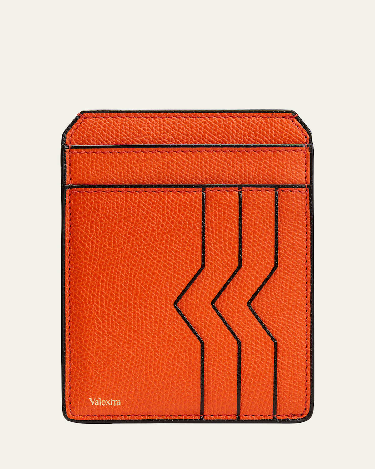 Men's V-Cut Compact Pebble Leather Card Holder