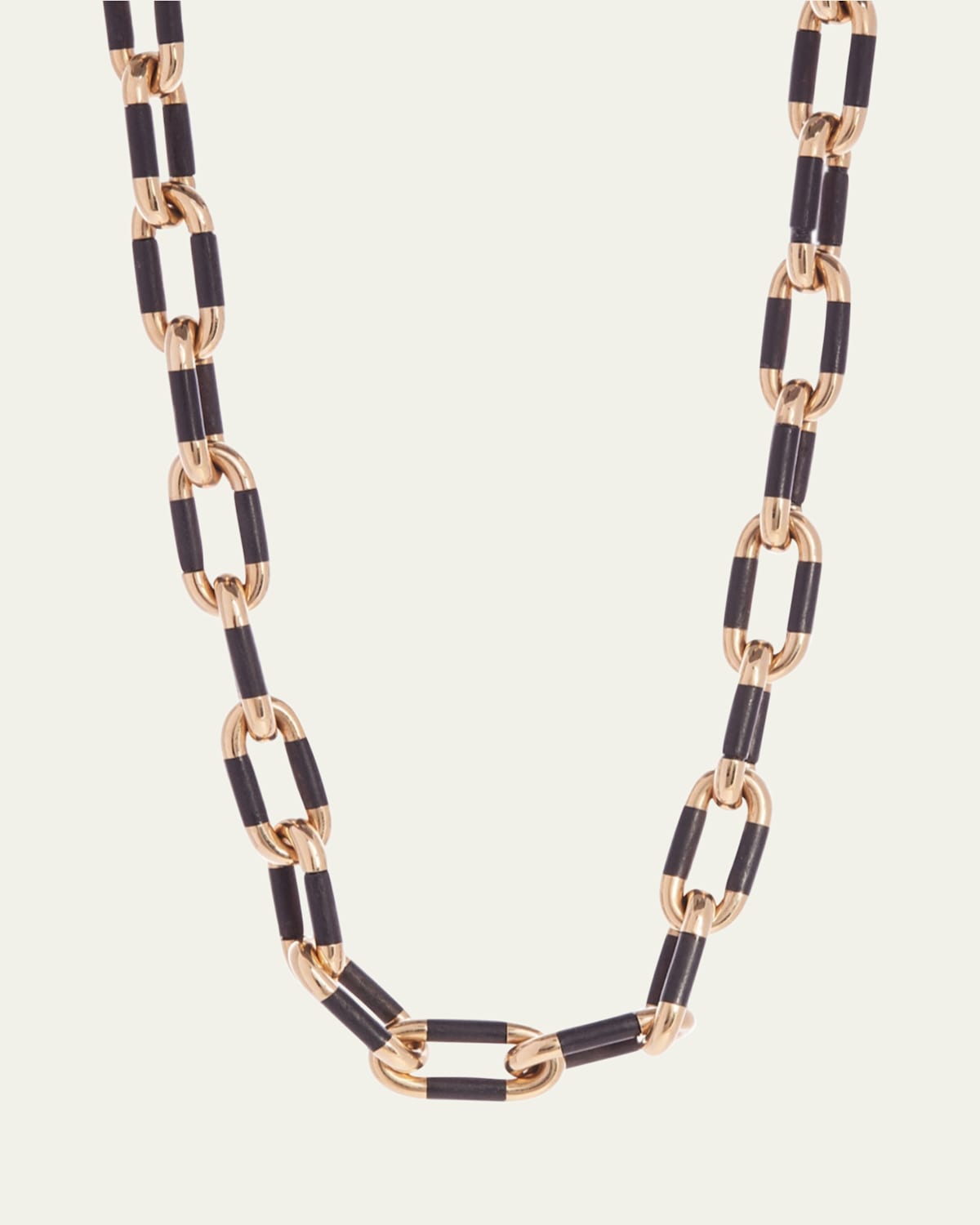 18K Yellow Gold Oval Link Necklace with Black Ebony, 28"L
