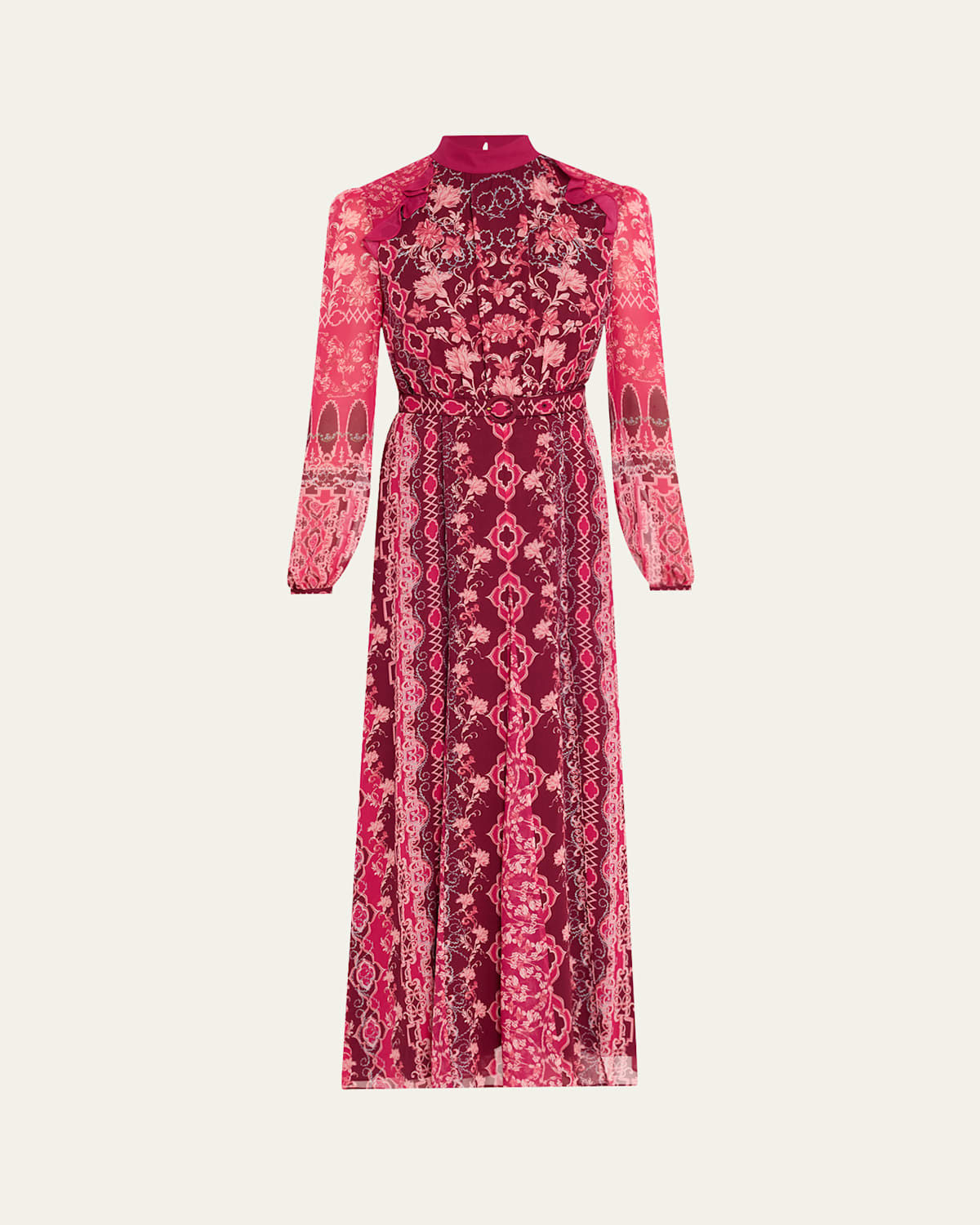 Jacqui-B Belted Floral Silk Midi Dress