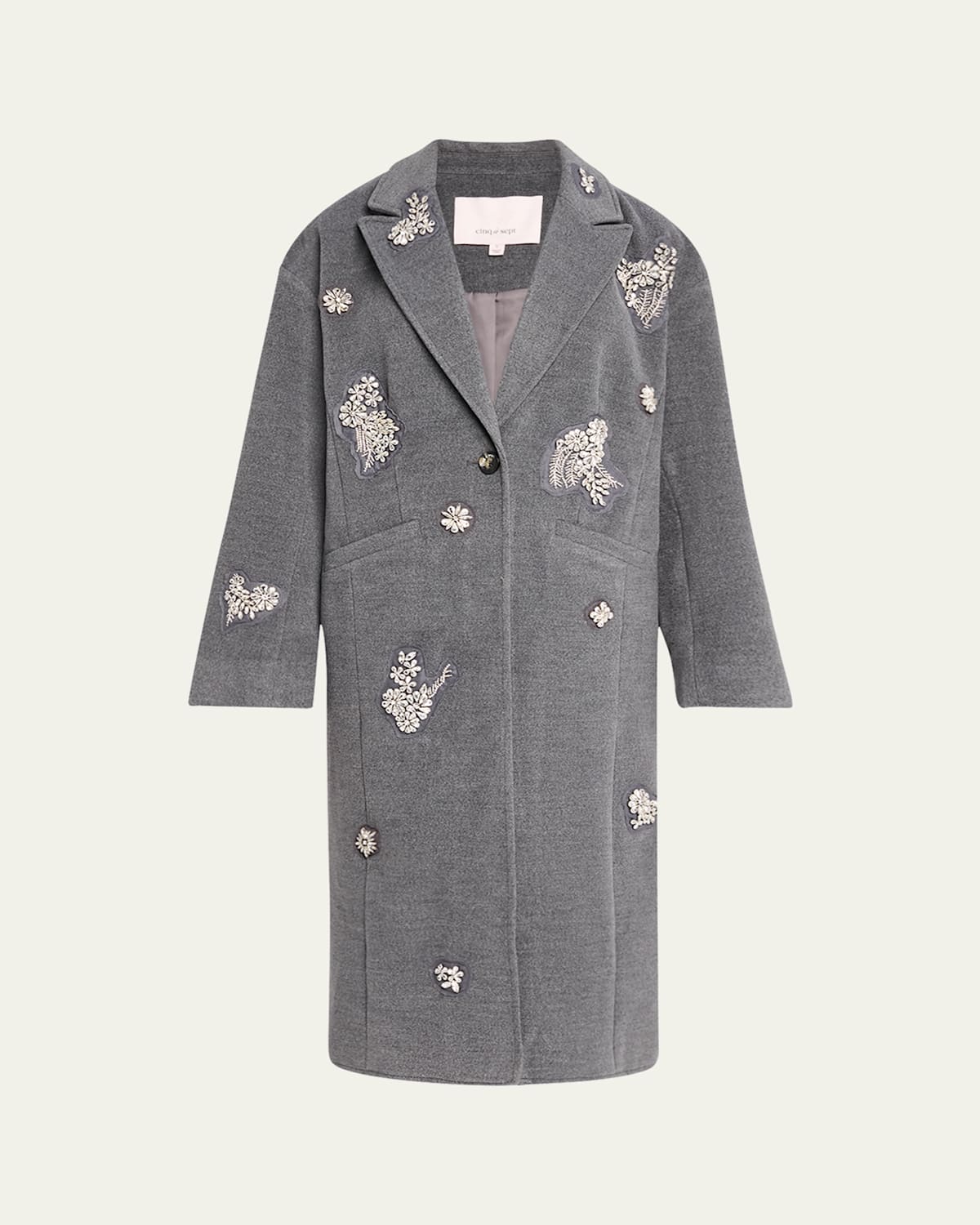 Shop Cinq À Sept Gravis Crystal Ivy Mid-length Coat In Heather Grey