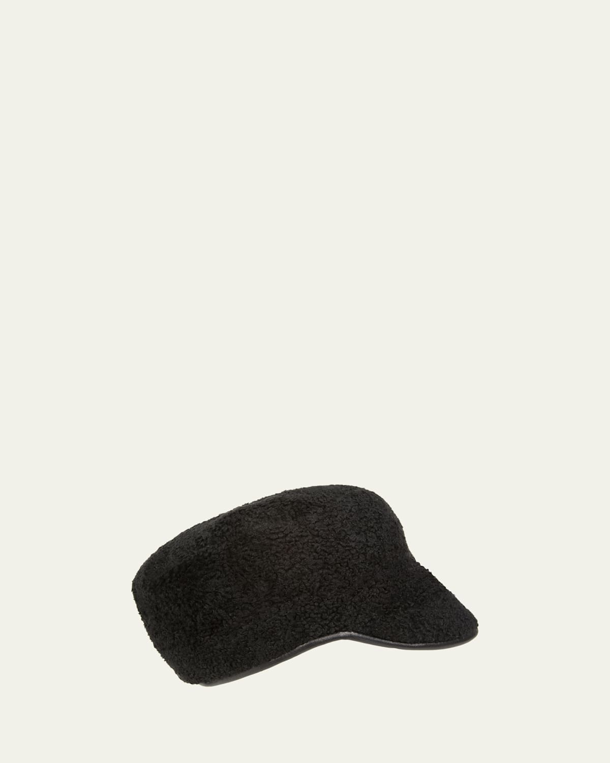 Gushlow And Cole  Curly Merino Shearling & Leather Cap In Black