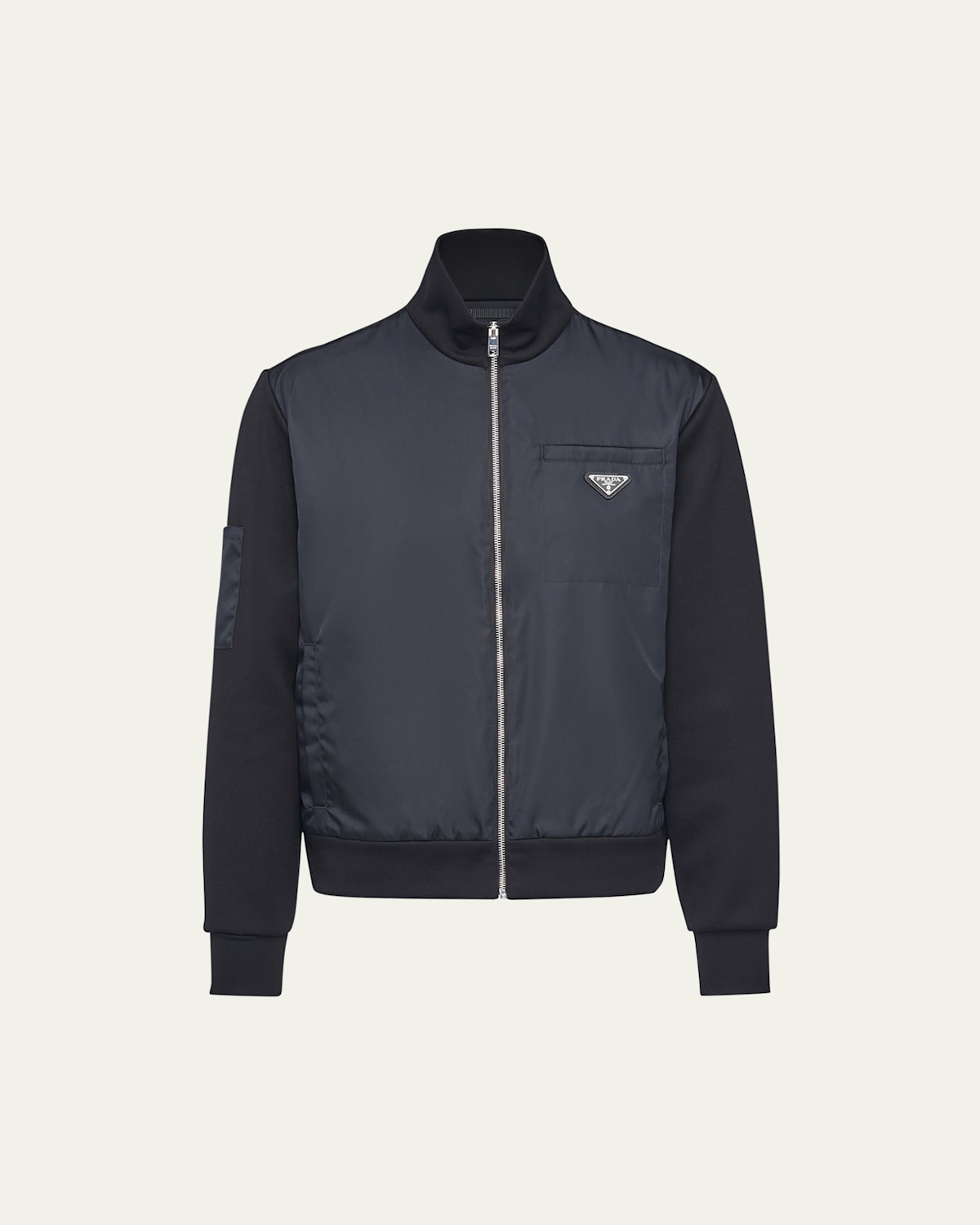 Prada Contrast-trim Brand-plaque Cotton And Recycled-nylon Sweatshirt In Nero