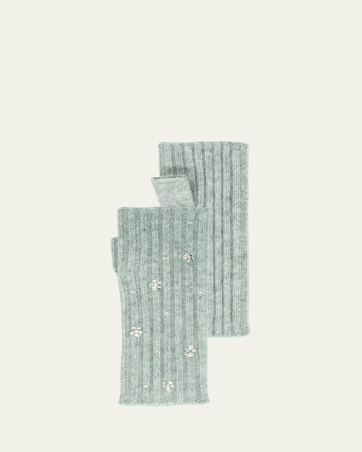 Portolano Fingerless Crystal Flower Gloves In Light Grey