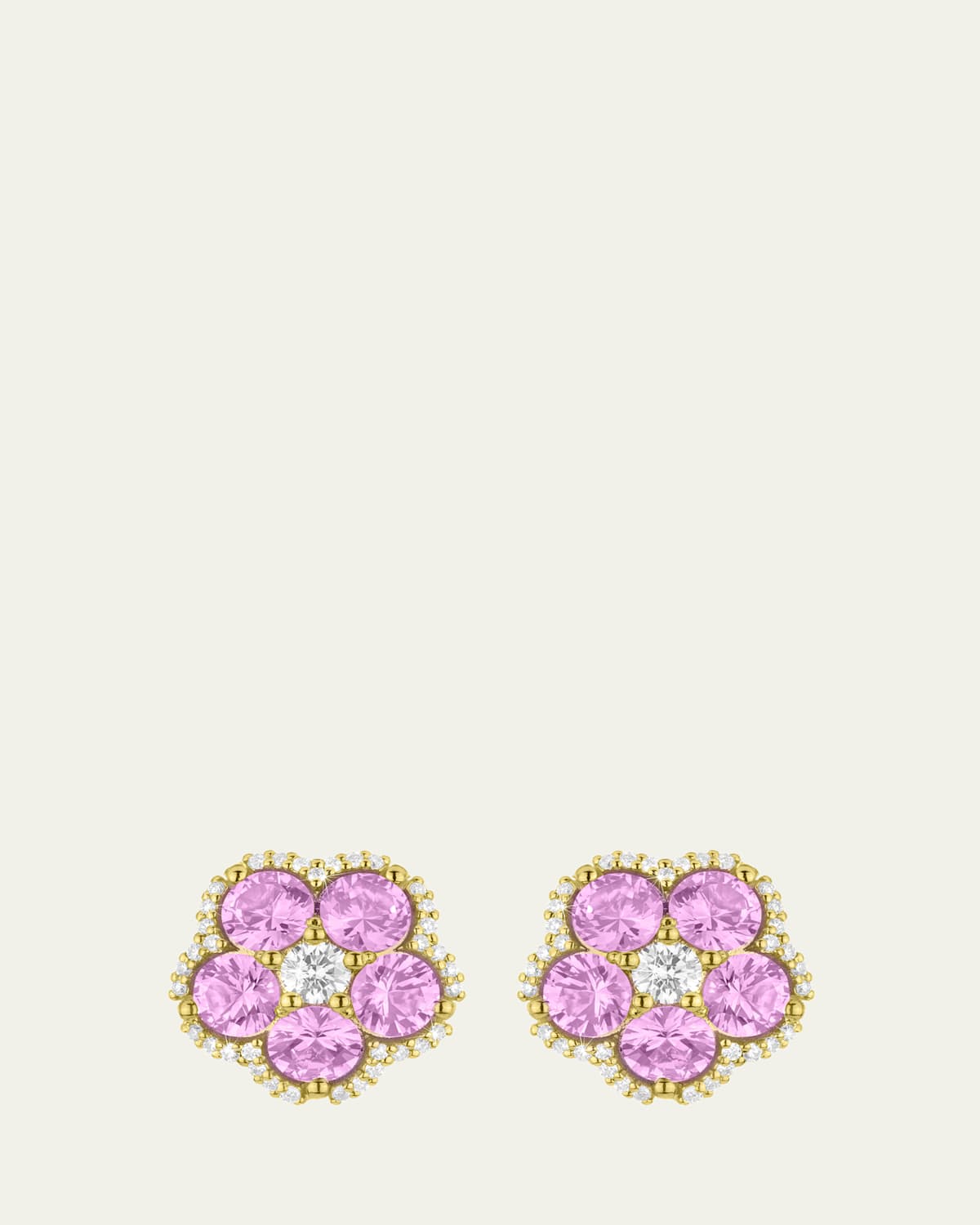 18K Yellow Gold Wild Child Stud Earrings with Diamonds and Pink Sapphires