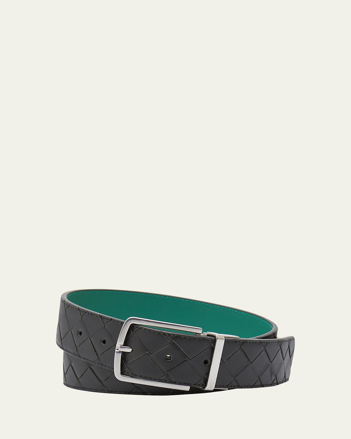 Bottega Veneta 4cm Reversible Intrecciato Leather Belt In Dark Green/mermaid-s