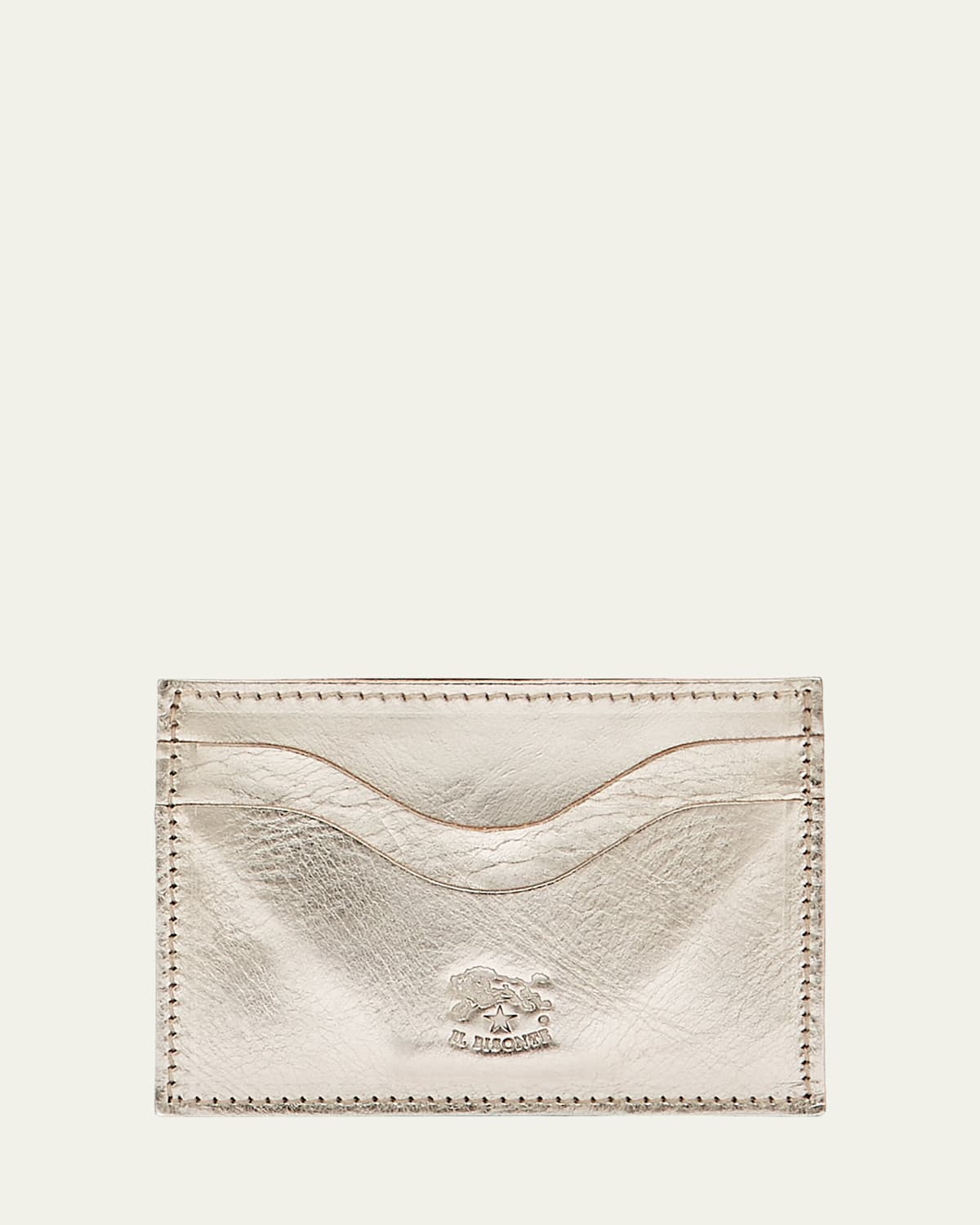 Il Bisonte Salina Metallic Leather Card Case In Champagne