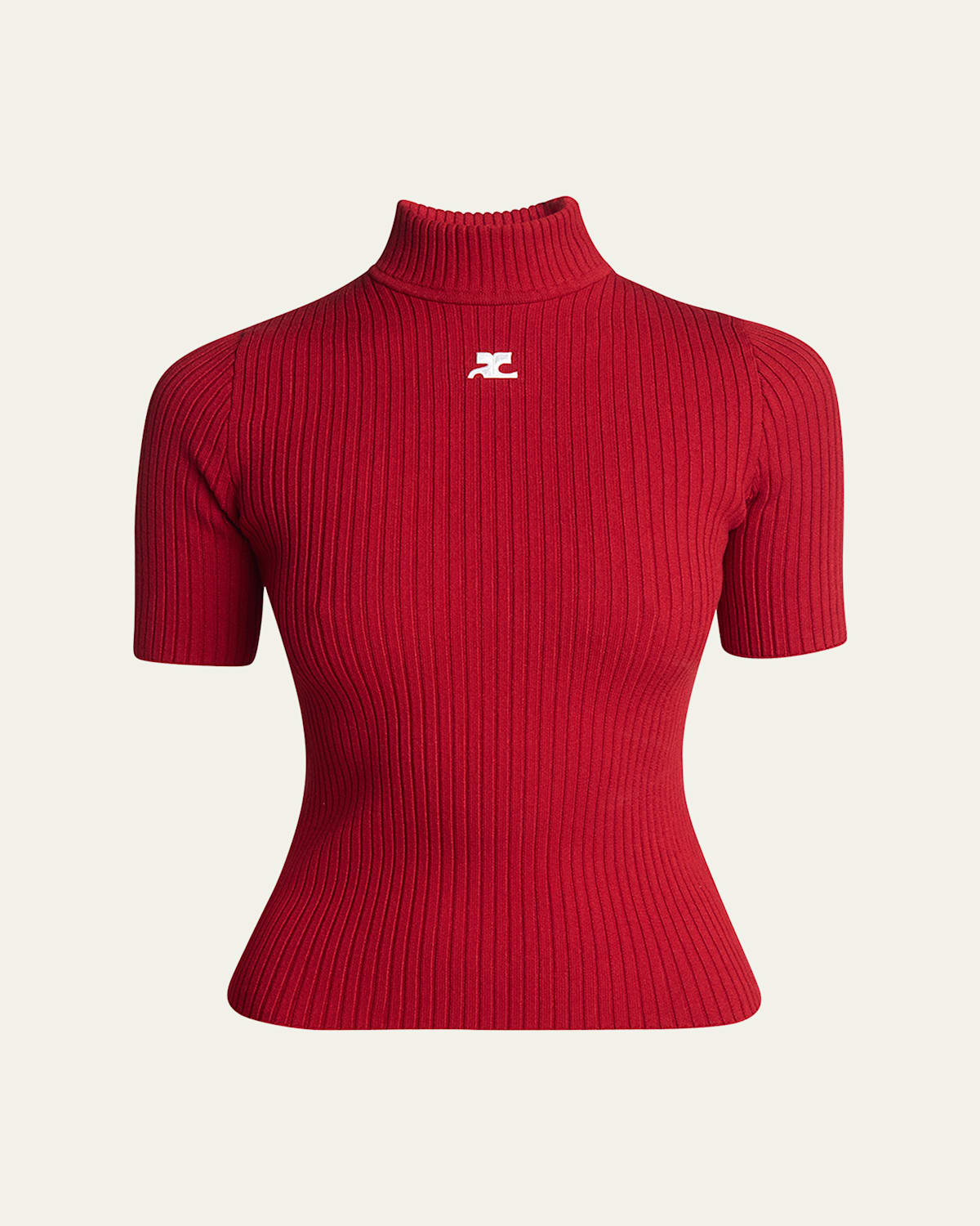 Courrèges Mock-neck Short-sleeve Rib Pullover In Brown