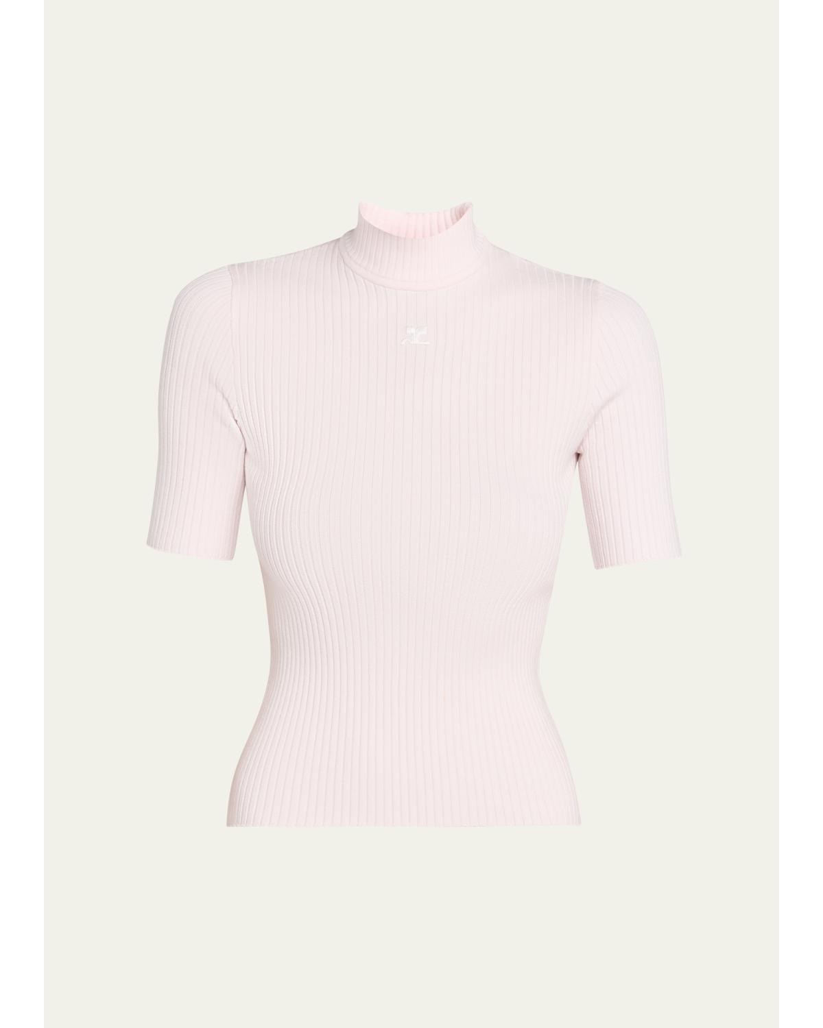 Courreges Ribbed Turtleneck Sweater — Pink
