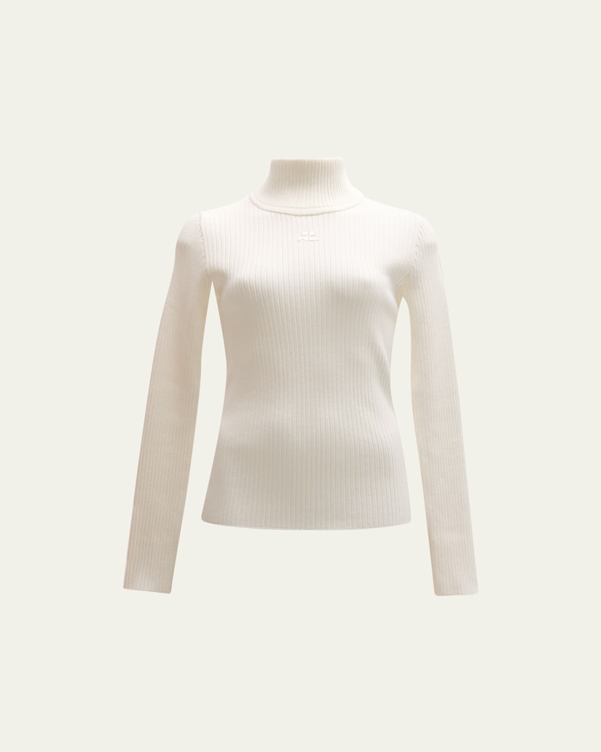 Shop Courrèges Turtleneck Long-sleeve Rib Sweater In Heritage White