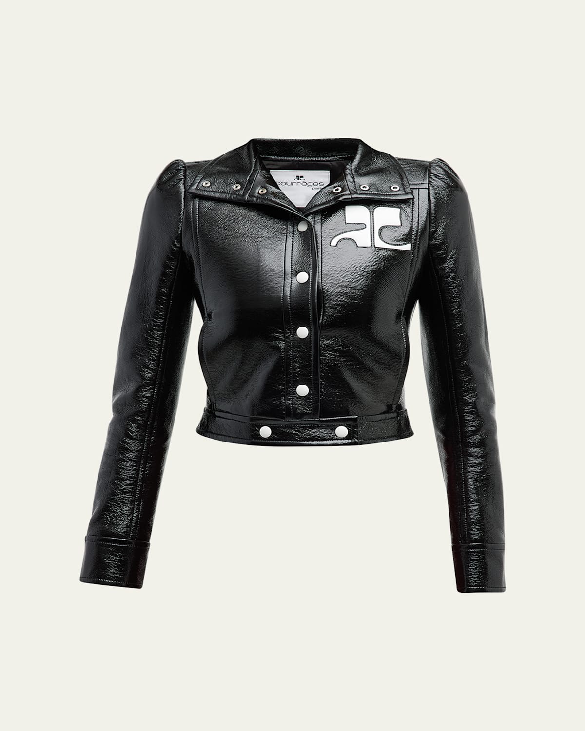 Shop Courrèges Textured Vinyl Crop Jacket In Black